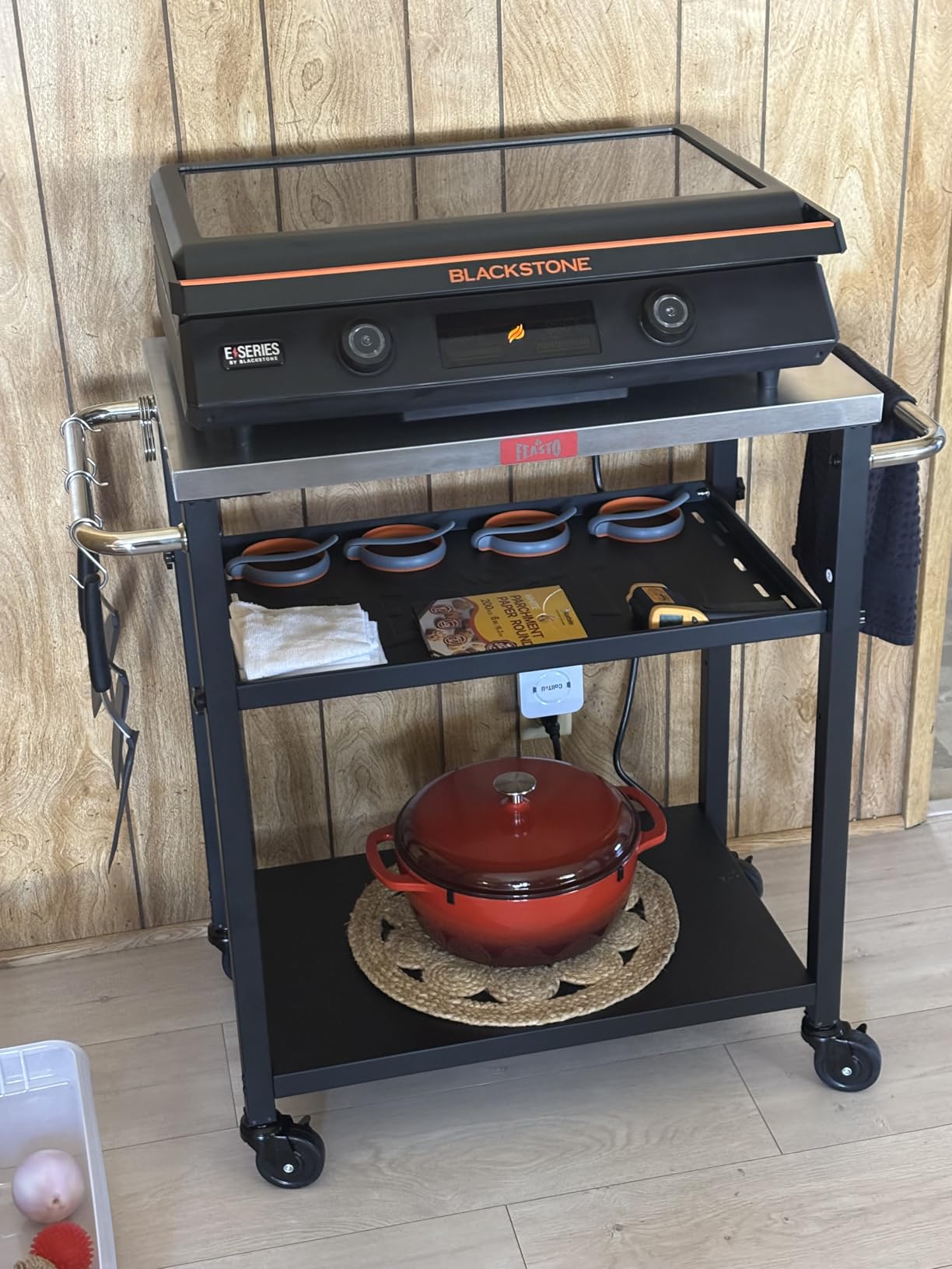 Feasto Outdoor Kitchen Island with Cabinet, 74” x 26” Rolling Grill Table | Grill Table with Stainless Steel Top for Pizza Oven& Griddles, Movable Bar Cart with Pull-Out Plate for Parties & Gathering customer photo 1