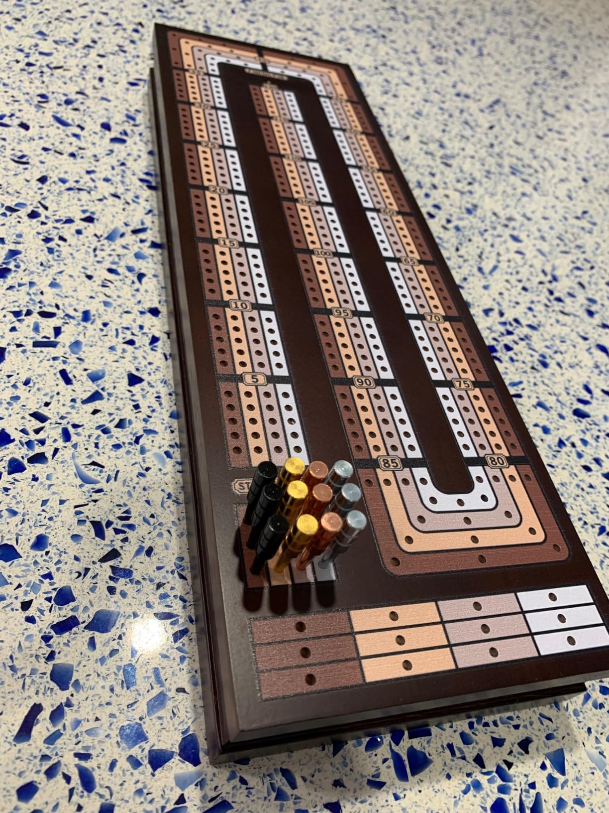 VAMSLOVE Upgraded Wooden 4-Track Cribbage Board Game Magnetic Scoreboard with Large Slots for Storing 2 Playing Cards and 12 Metal Pegs, Travel Family Game Night (Instruction Included) customer photo 1