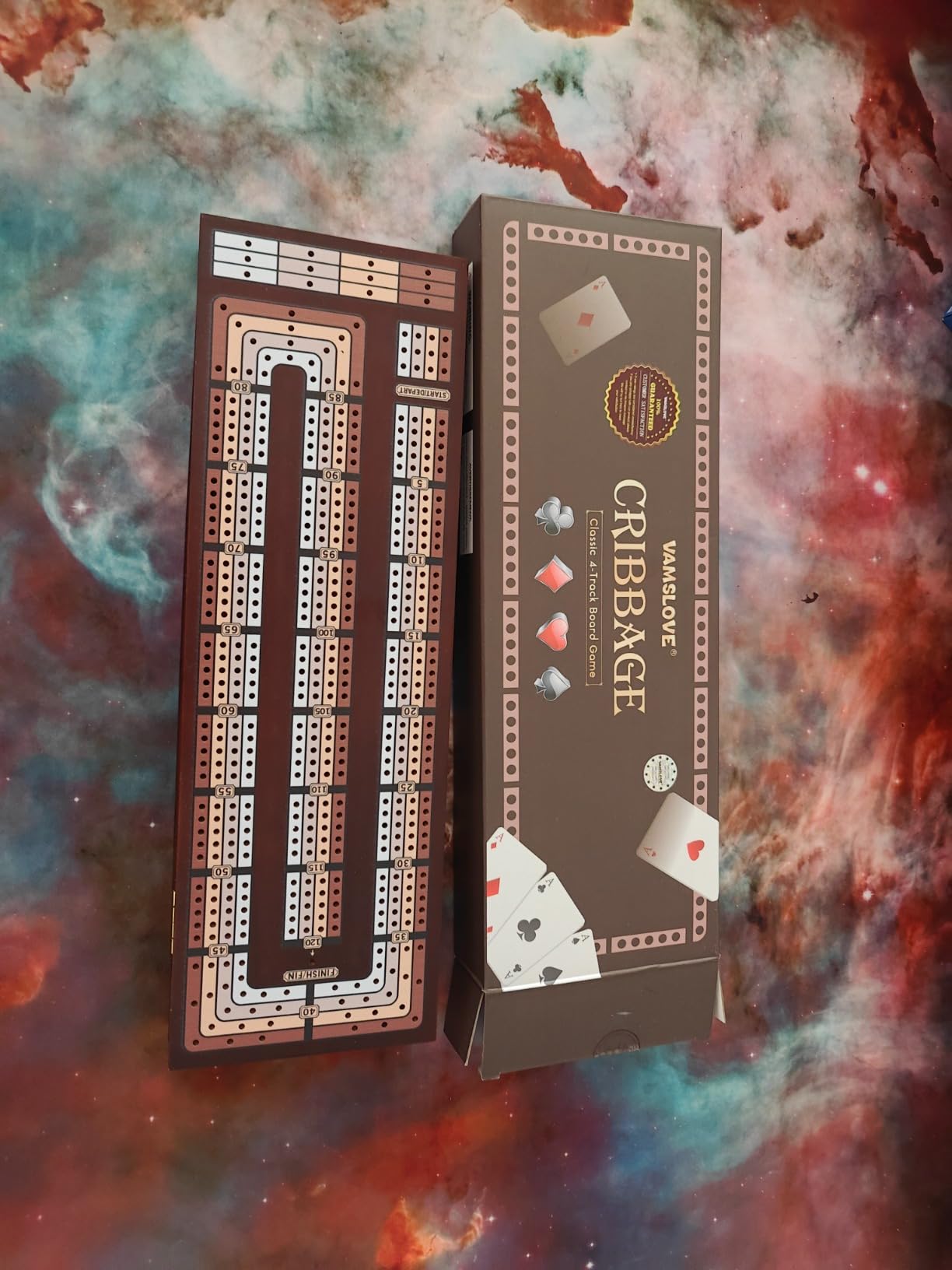 VAMSLOVE Upgraded Wooden 4-Track Cribbage Board Game Magnetic Scoreboard with Large Slots for Storing 2 Playing Cards and 12 Metal Pegs, Travel Family Game Night (Instruction Included) customer photo 2