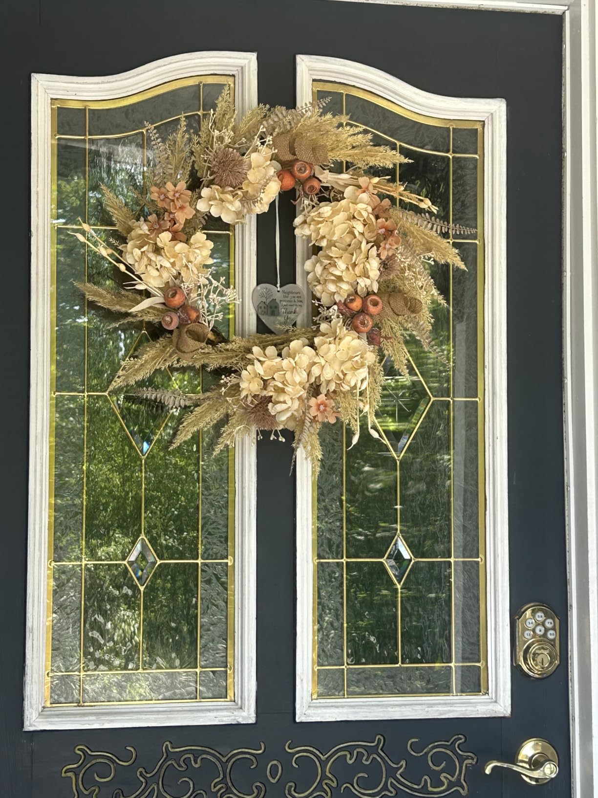 18 Inch Lush Hydrangea and Pampas Fall Winter Wreath for Front Door | Light green eucalyptus, boho brown florals burlap and berry accents for farmhouse, Thanksgiving, harvest, year-round displays customer photo 1