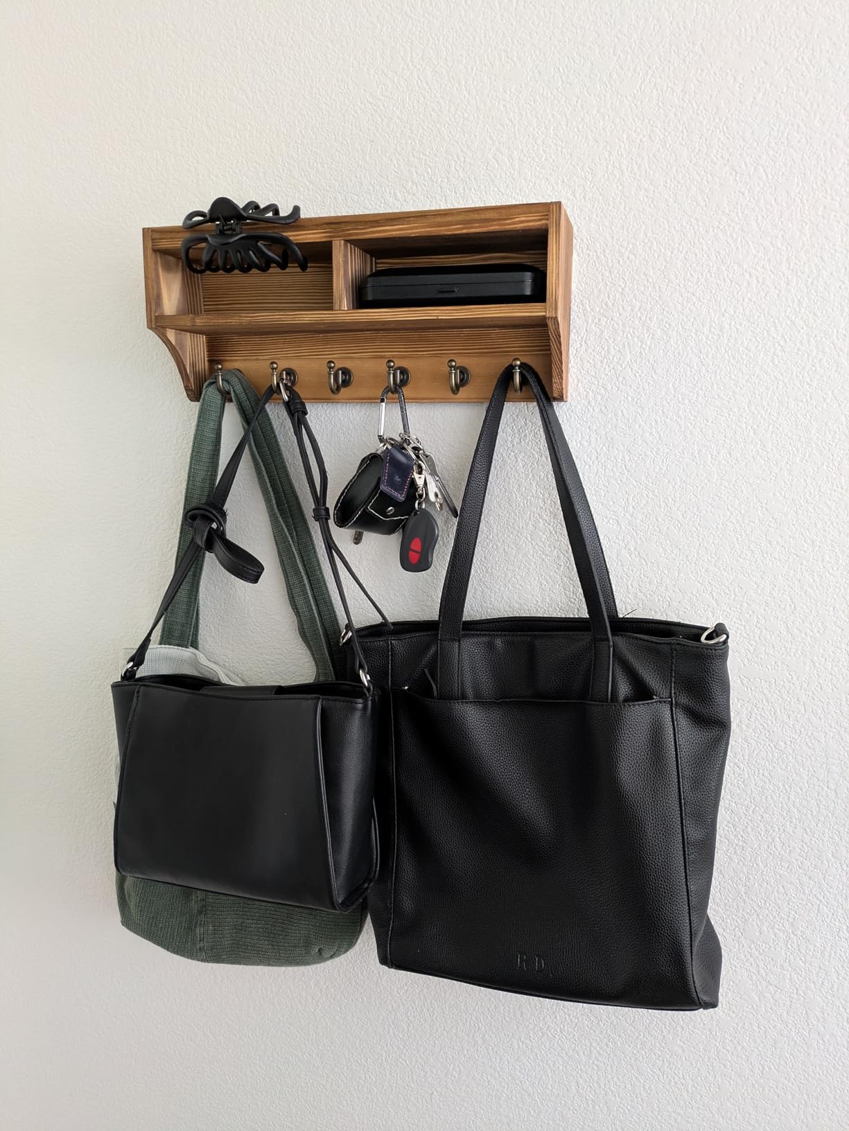 Key Holder Wall Mount - Mail Organizer Wall Mount with 6 Key Hooks and Storage Box for Sunglasses Storage and Dog Leash Holder Home Decor Rack Apartment Essentials Farmhouse Shelf Entryway Organizer customer photo 1
