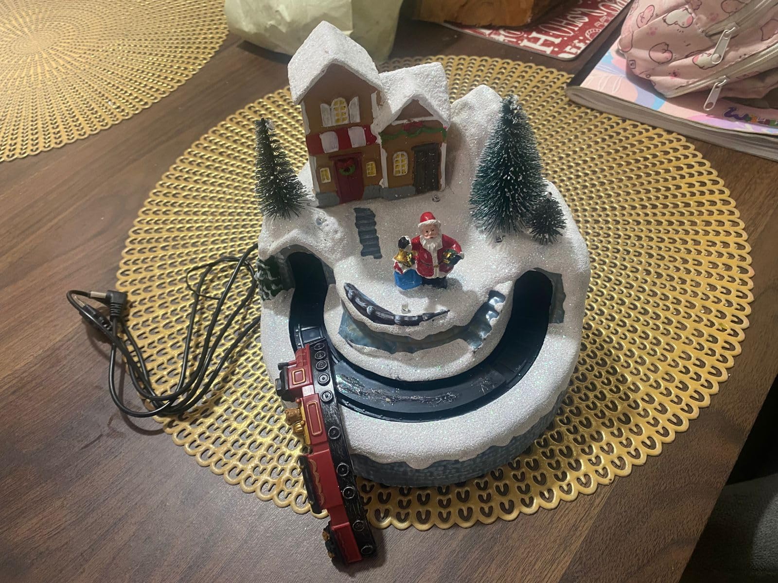 MXwcy Christmas Village House with Moving Train & Music - Lighted Snowman Figurine with 8 Holiday Songs, LED Lights - Resin Collectible Building for Indoor Xmas Decor, Table Centerpiece, Gifts customer photo 1