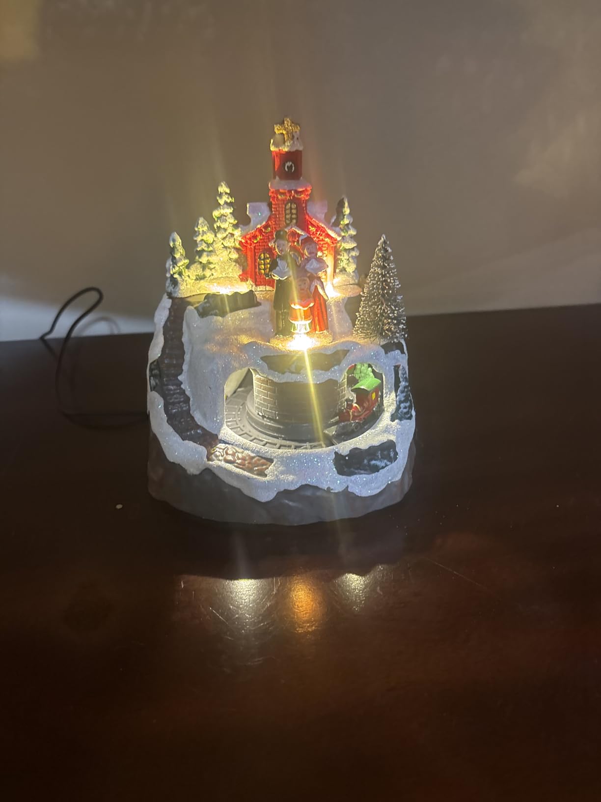 MXwcy Christmas Village House with Moving Train & Music - Lighted Snowman Figurine with 8 Holiday Songs, LED Lights - Resin Collectible Building for Indoor Xmas Decor, Table Centerpiece, Gifts customer photo 2