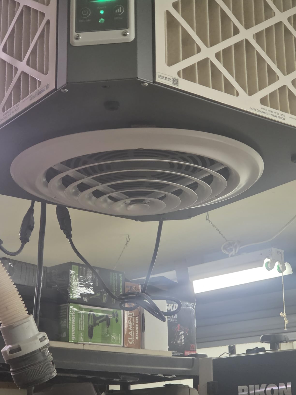 Abestorm 360 Degree Intake Air Filtration System for Woodworking, Built-in Ionizer, 1350CFM Hanging Air Filter, Shop Dust Collector, Garage WorkShop, MERV-11 filter, DecDust 1350IG customer photo 1