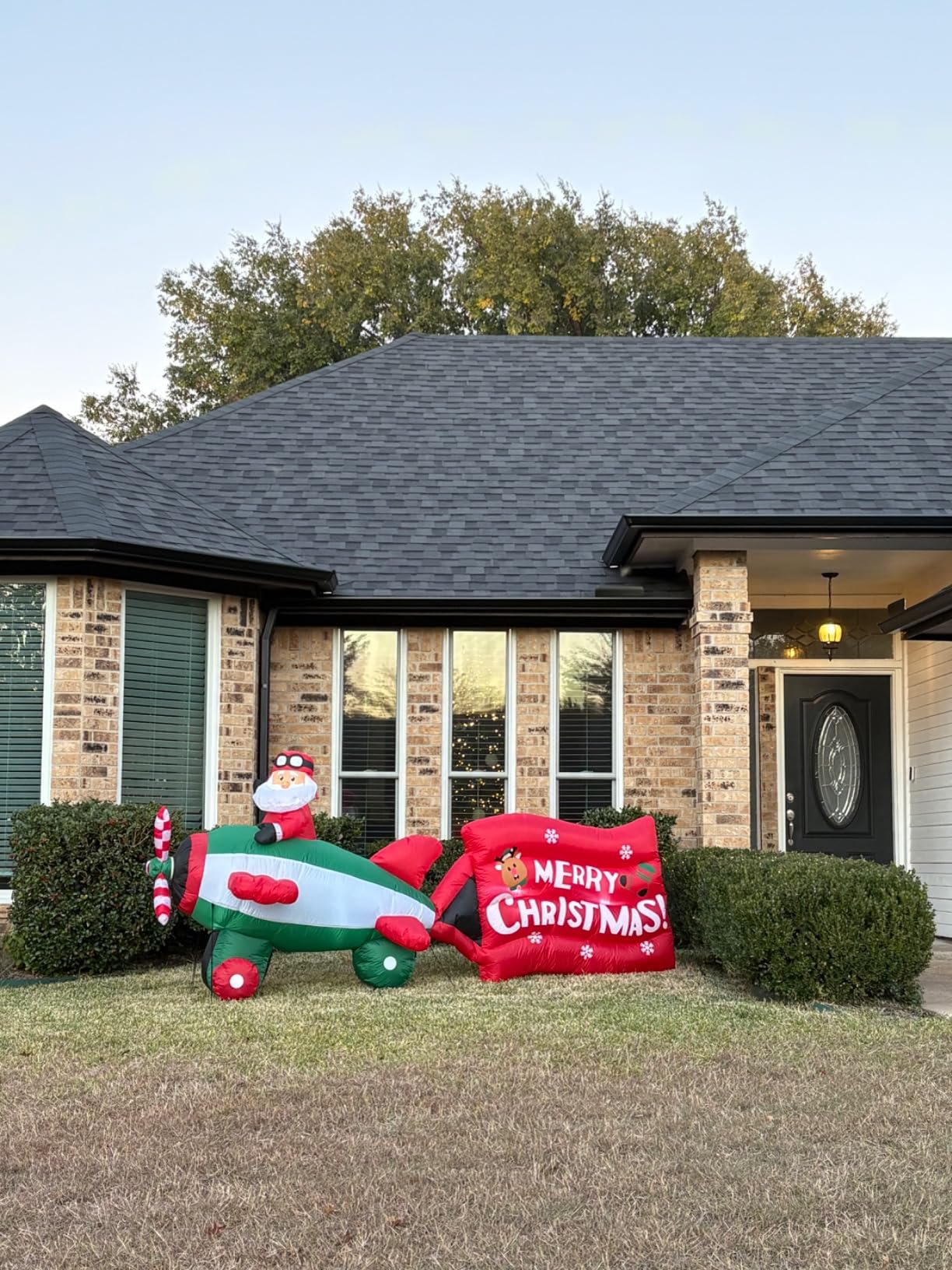 10.5 FT Animated Christmas Inflatables Santa Claus on Airplane, Santa Claus on Helicopter with Merry Christmas Banner, Xmas Blow Ups Outdoor Decorations for Yard Garden Lawn Holiday Home Party Decor customer photo 1