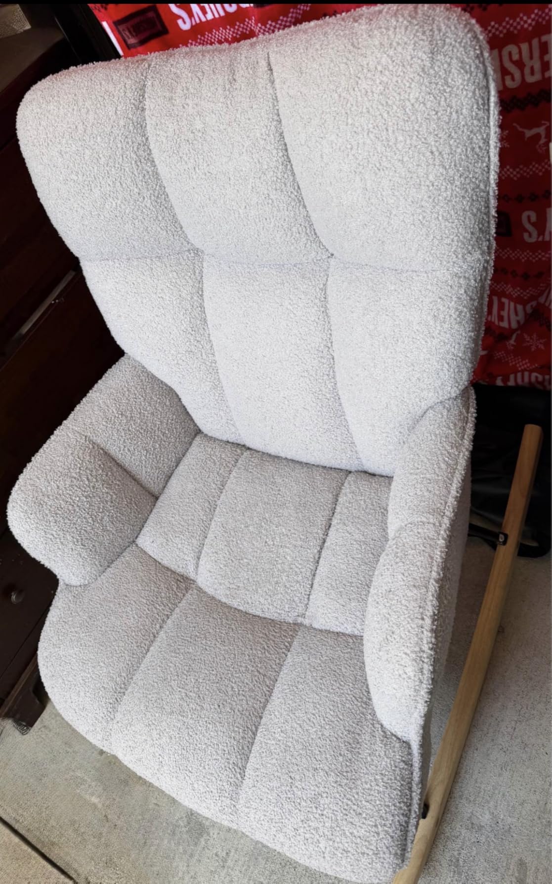 SAETSFEG Rocking Chair Nursery Teddy Upholstered Glider Rocker Rocking Accent Chair Padded Seat with High Backrest Armchair Comfy Side Chair for Living Room Bedroom Offices (Grey Teddy) customer photo 1
