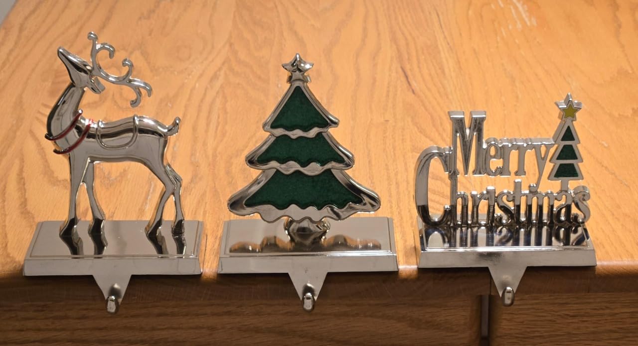 6 Pack Christmas Stocking Holders for Mantle Stockings Hanger | Set of 6, Snowflake Snowman Tree Deer Reindeer Heavy Weighted Hooks for Mantel Fireplace Windows Indoor Decorations Silver customer photo 1