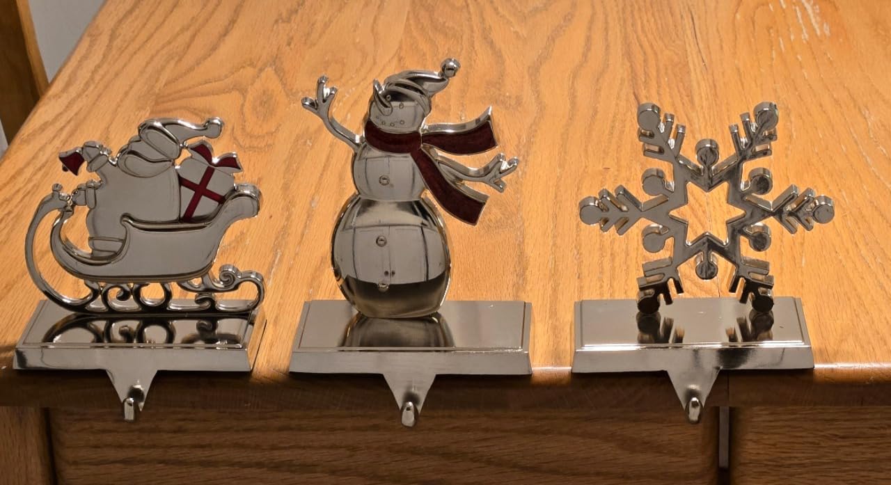 6 Pack Christmas Stocking Holders for Mantle Stockings Hanger | Set of 6, Snowflake Snowman Tree Deer Reindeer Heavy Weighted Hooks for Mantel Fireplace Windows Indoor Decorations Silver customer photo 2