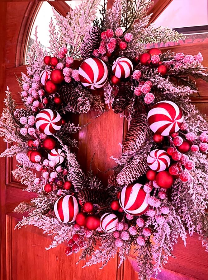 24 Inch Artificial Christmas Wreath for Front Door with Balls Berries Frost Pine Needles Pine Cones Christmas Decorations for Indoor Outdoor Wall Window Home Holiday Xmas Decor customer photo 1