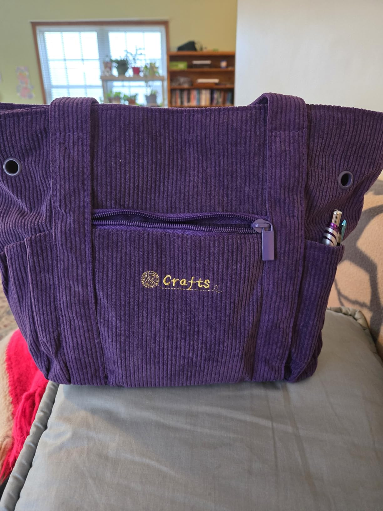 Large Yarn Tote Organizer - Corduroy Knitting Storage Holder for Yarn, Hooks & Accessories, Portable Craft Carryall for Crocheting Lovers, Mother's Day Gift customer photo 2