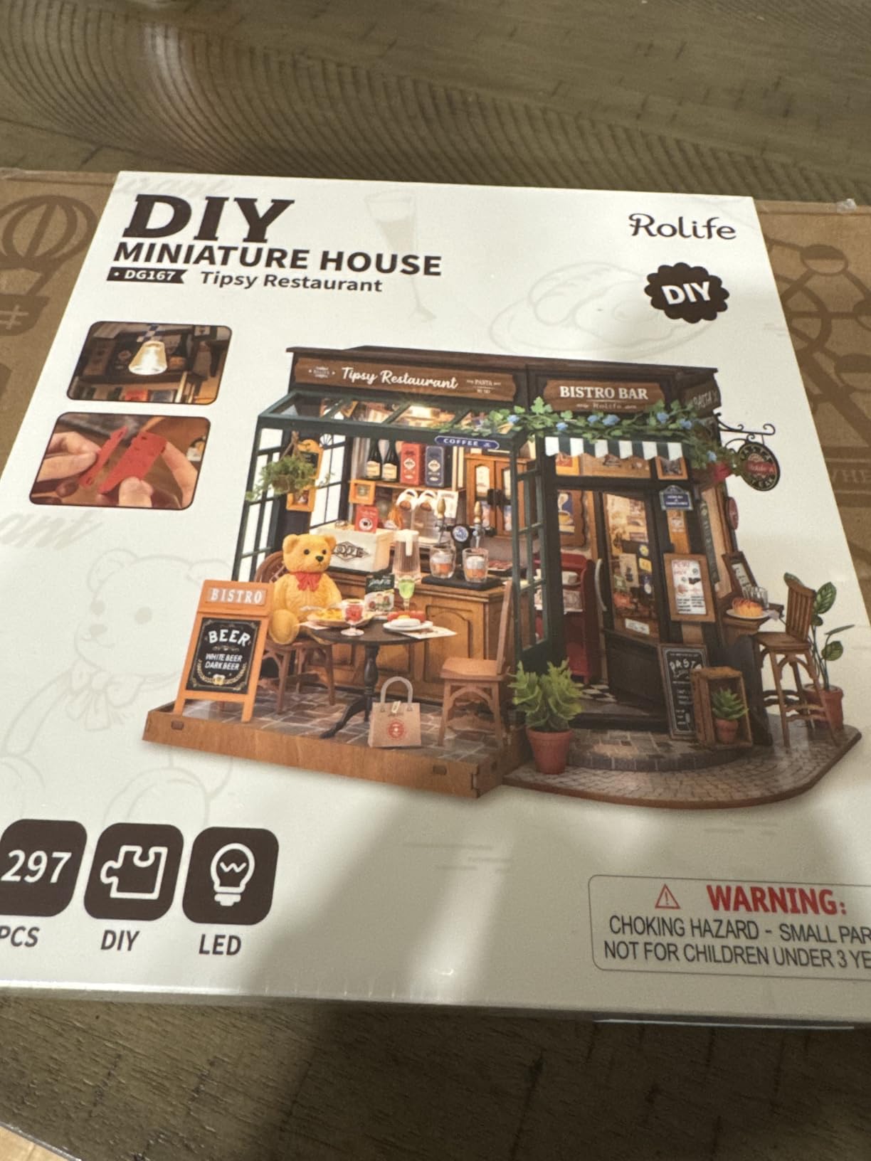 Rolife DIY Miniature Coffee Bar Dollhouse Kit Creative Gift for Adults | 1:18 Scale Tipsy Restaurant Tiny House with LED Light, Wooden 3D Puzzle Model Kit, Diorama Craft Set for Home Decor Display customer photo 1
