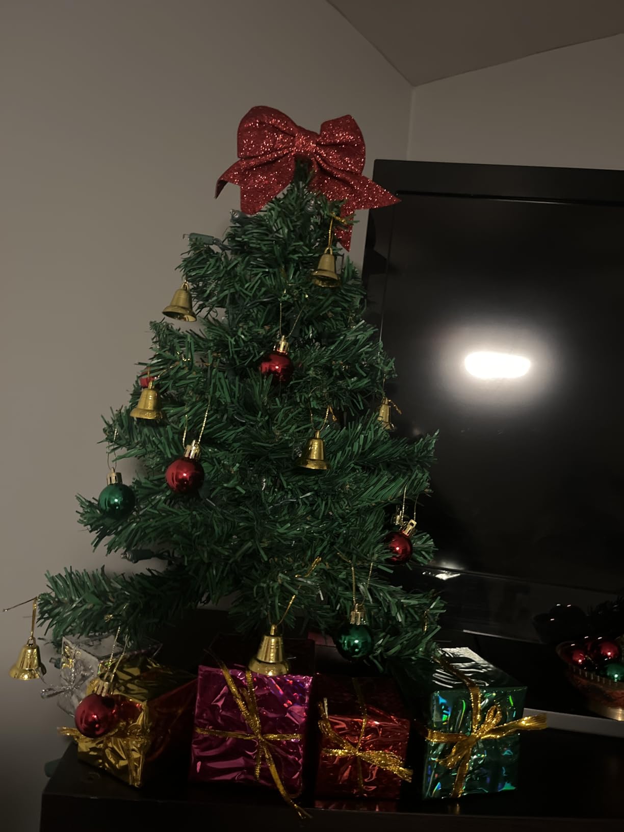 Small Christmas Tree with Lights - 23 Inch Mini Tabletop Christmas Tree with Warm-White LED Lights, Hanging Ornaments, Decorative Bow and Gift Boxes - Prelit Table Tree for DIY Christmas Decoration customer photo 1