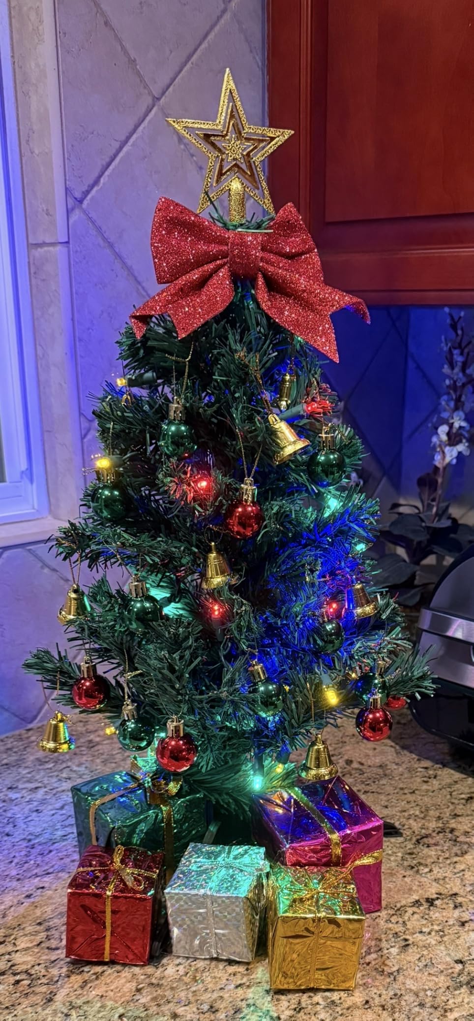 Small Christmas Tree with Lights - 23 Inch Mini Tabletop Christmas Tree with Warm-White LED Lights, Hanging Ornaments, Decorative Bow and Gift Boxes - Prelit Table Tree for DIY Christmas Decoration customer photo 2