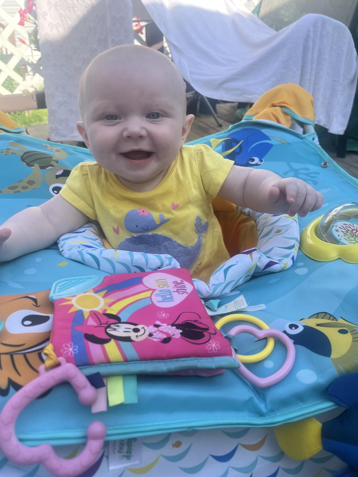 Bright Starts Pop 'N Jump Portable Baby Jumper, Foldable Indoor/Outdoor Baby Jumper with Owl Forest Sensory Activities, Ages 6-12 Months customer photo 1