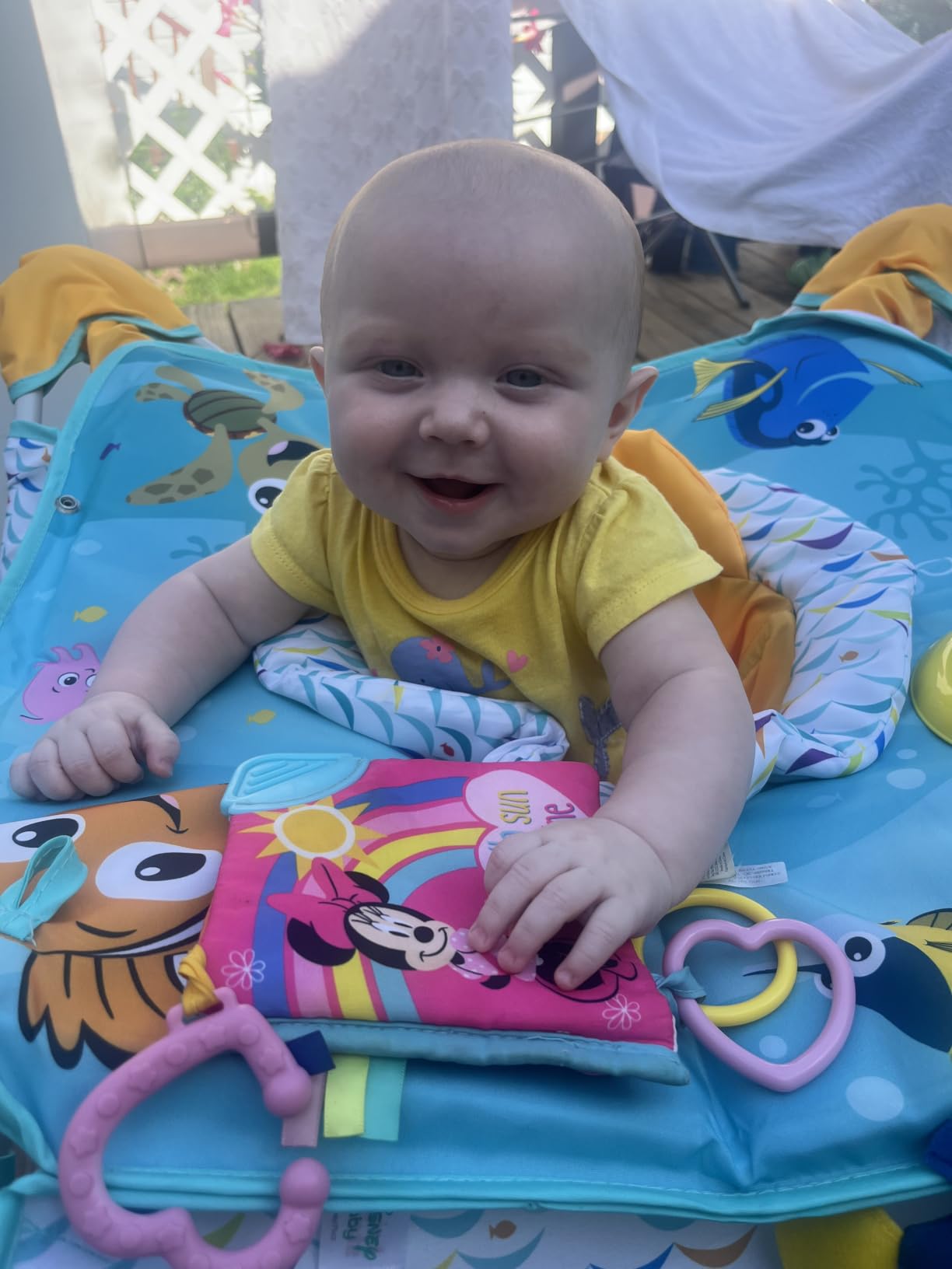 Bright Starts Pop 'N Jump Portable Baby Jumper, Foldable Indoor/Outdoor Baby Jumper with Owl Forest Sensory Activities, Ages 6-12 Months customer photo 2