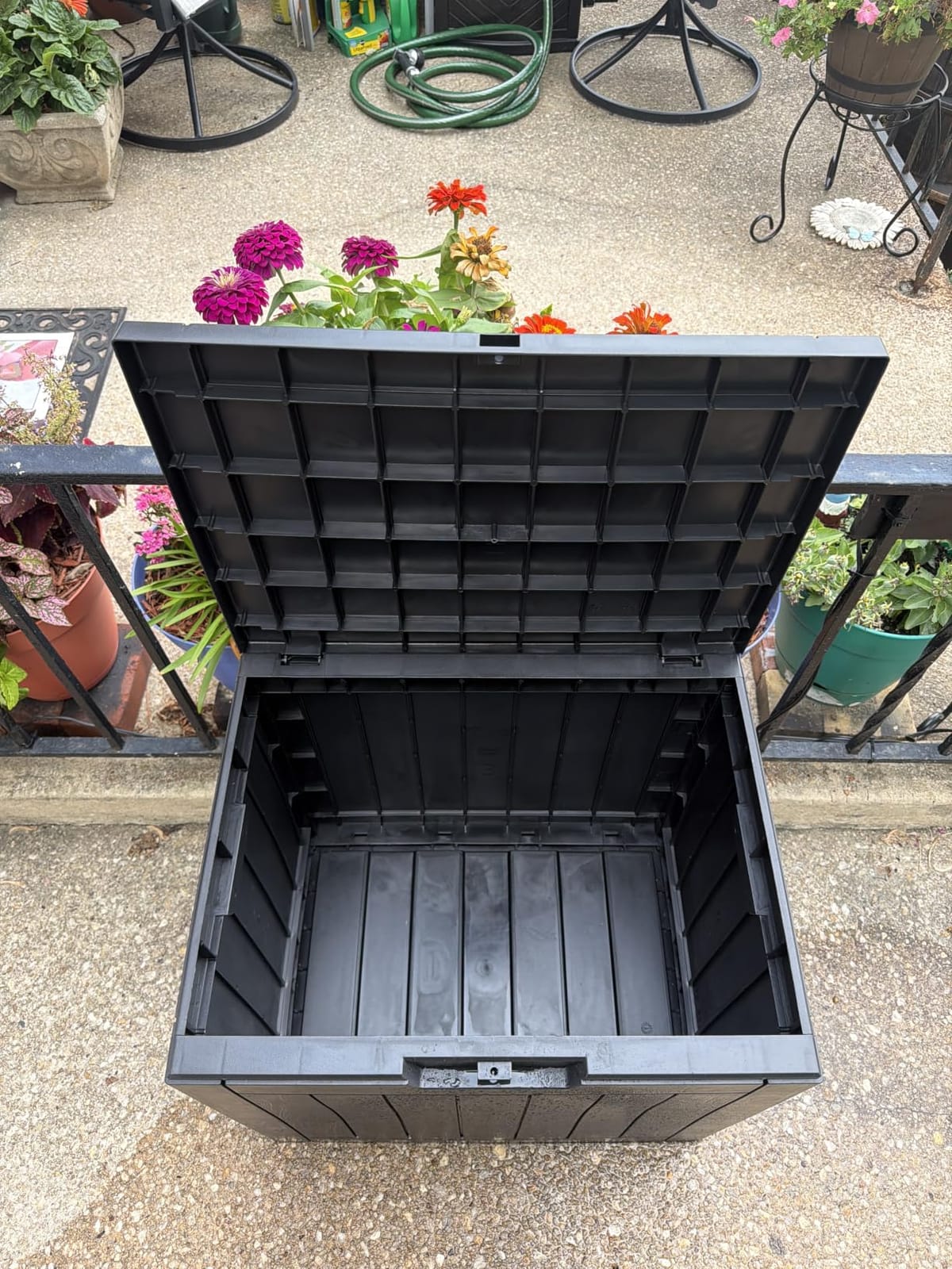 35 Gallon Outdoor Deck Box Lockable Waterproof Storage Black | Heavy-duty resin container for indoor and outside use. Patio cushions, garden equipment, pool accessories, outdoor tools customer photo 1