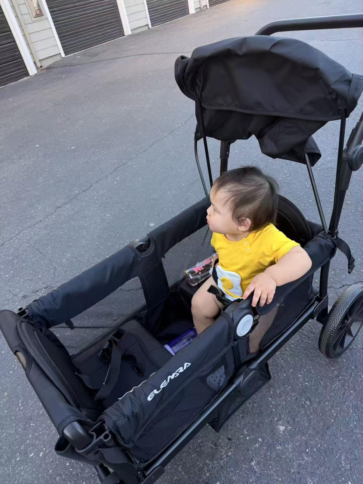 ELEMARA Foldable Wagon Stroller, Stroller Wagon for 2 Kids, Premium All Terrain Wagon for Kids with Removable Canopy, Adjustable Push/Pull Handle, Harnesses, Large Storage Bag, Black customer photo 1