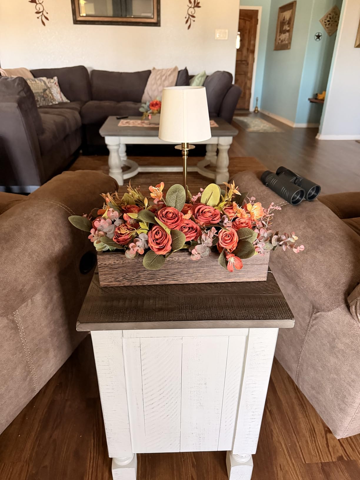 Dahey Artificial Flowers Farmhouse Centerpieces for Coffee Tables Decor | Orange Floral Arrangements, Wood Box, Easy to Assemble, Table Centerpieces for Dinging Living Room Kitchen Wedding Party customer photo 1