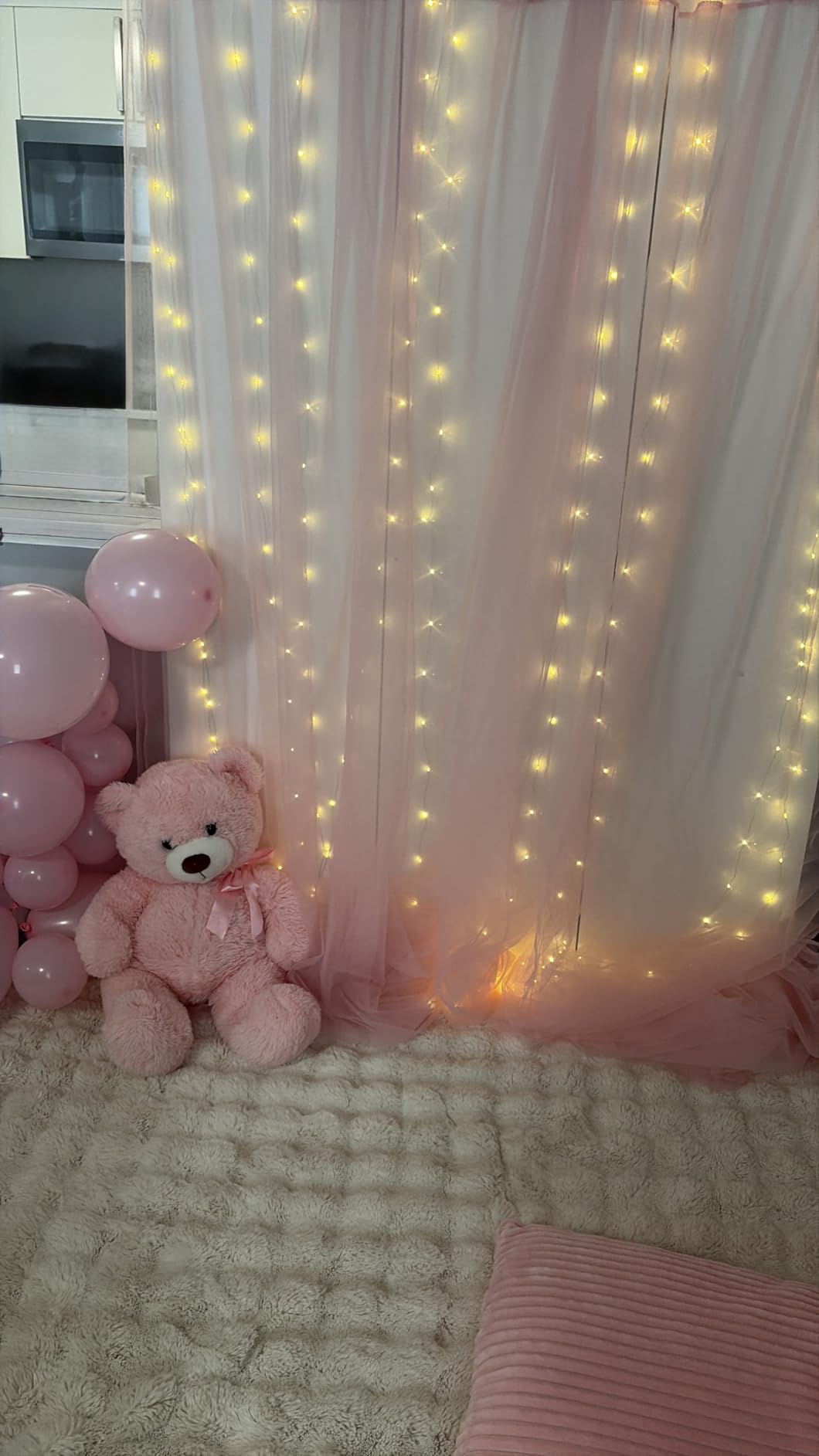 Tulle Backdrop Curtain with Lights 10x8FT White Sheer Tulle Curtains, Wedding Backdrop Curtains with Lights String for Birthday Party Reception Photo Booth Background Decorations (2 Panels 5x8FT) customer photo 1