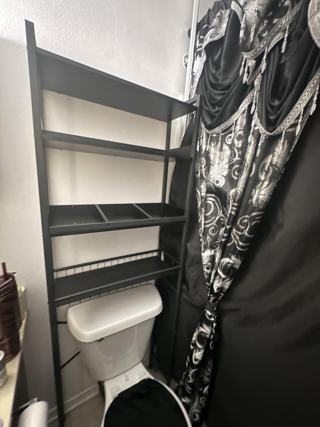 Over-The-Toilet Storage Shelf, 4-Tier Bathroom Organizer Cabinet Rack and Storage Over Toilet with Shelf, Waterproof Feet Pad and Basket, Multifunctional Space Saver Freestanding Bathroom Shelves (Brown) customer photo 1