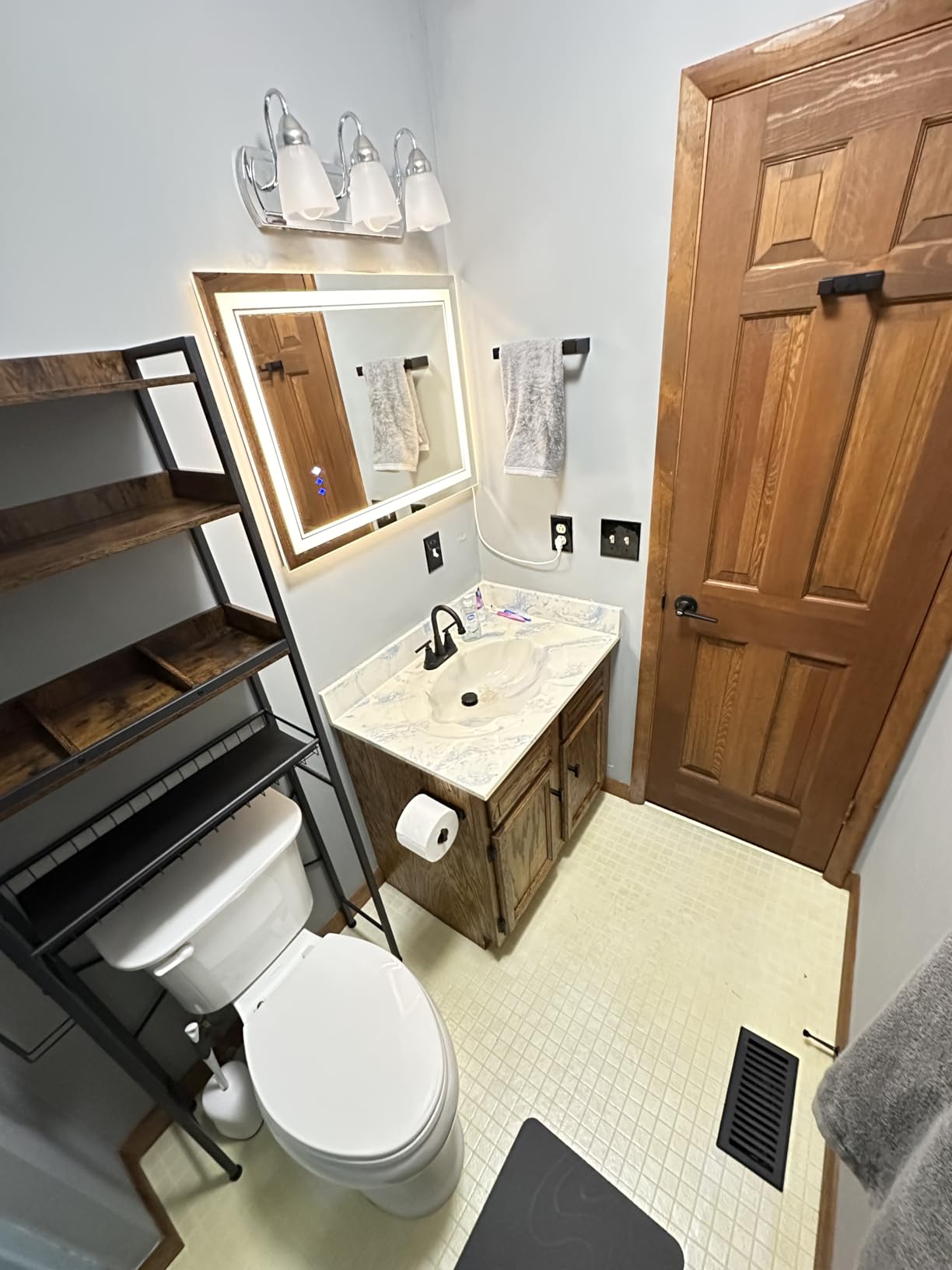 Over-The-Toilet Storage Shelf, 4-Tier Bathroom Organizer Cabinet Rack and Storage Over Toilet with Shelf, Waterproof Feet Pad and Basket, Multifunctional Space Saver Freestanding Bathroom Shelves (Brown) customer photo 2