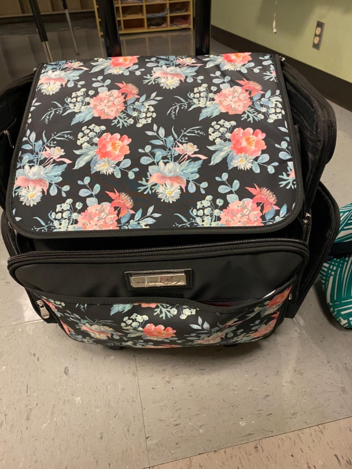 Everything Mary Rolling Scrapbook Tote - Black & Floral Trim Foldable Craft Organizer Tote for Scrapbooking Supplies, Art Tools, Paper & Accessories - Portable Storage Bag customer photo 1