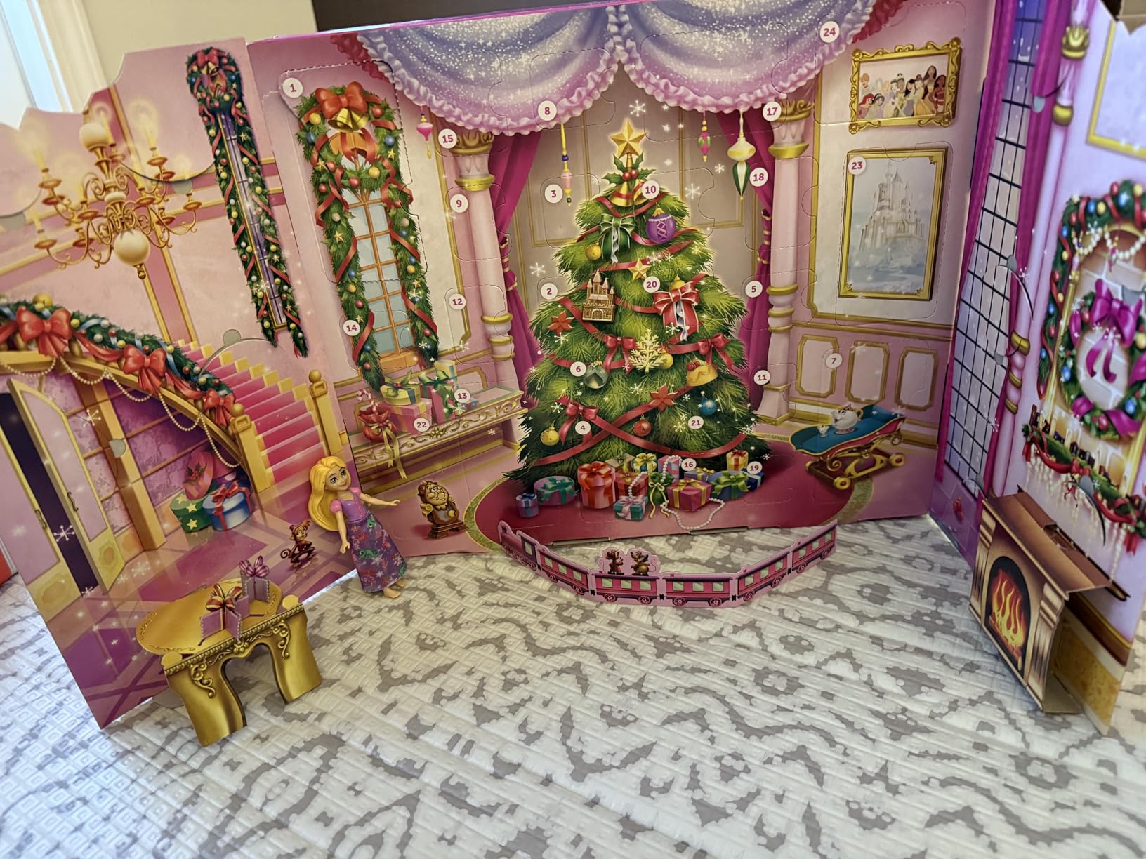 Mattel Disney Princess Advent Calendar w/Rapunzel, Tiana, Belle Dolls | 24 Days of Surprises: 3 Small Dolls in Winter Looks, 3 Character Figures, 6 Fashions & 16 Accessories customer photo 2