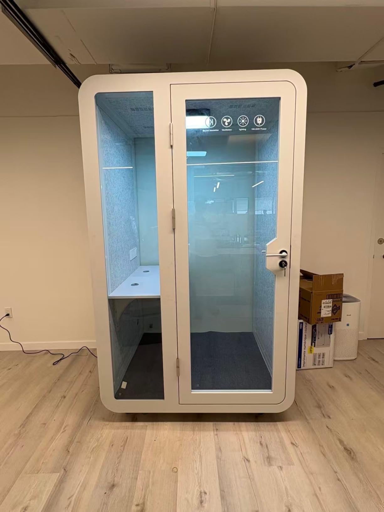 GEARONIC Mobile Office Pod Booth, Standard Sound Proof Office Pod for 2 People, Sound Pod Booth with Mobile Roller, LED Lighting System,Fans and AC USB Ports customer photo 2