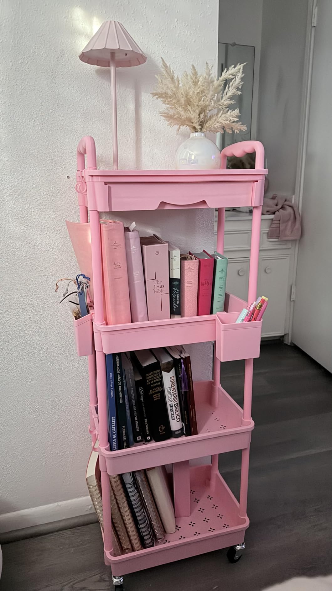 Goovilla 3 Tier Rolling Utility Cart Organizer with Removable Drawer, Stable and Sturdy White Rolling Storage Carts with 2 Lockable Wheels for Bathroom, Kitchen, Snack, Craft, Makeup, Baby Essentials customer photo 2