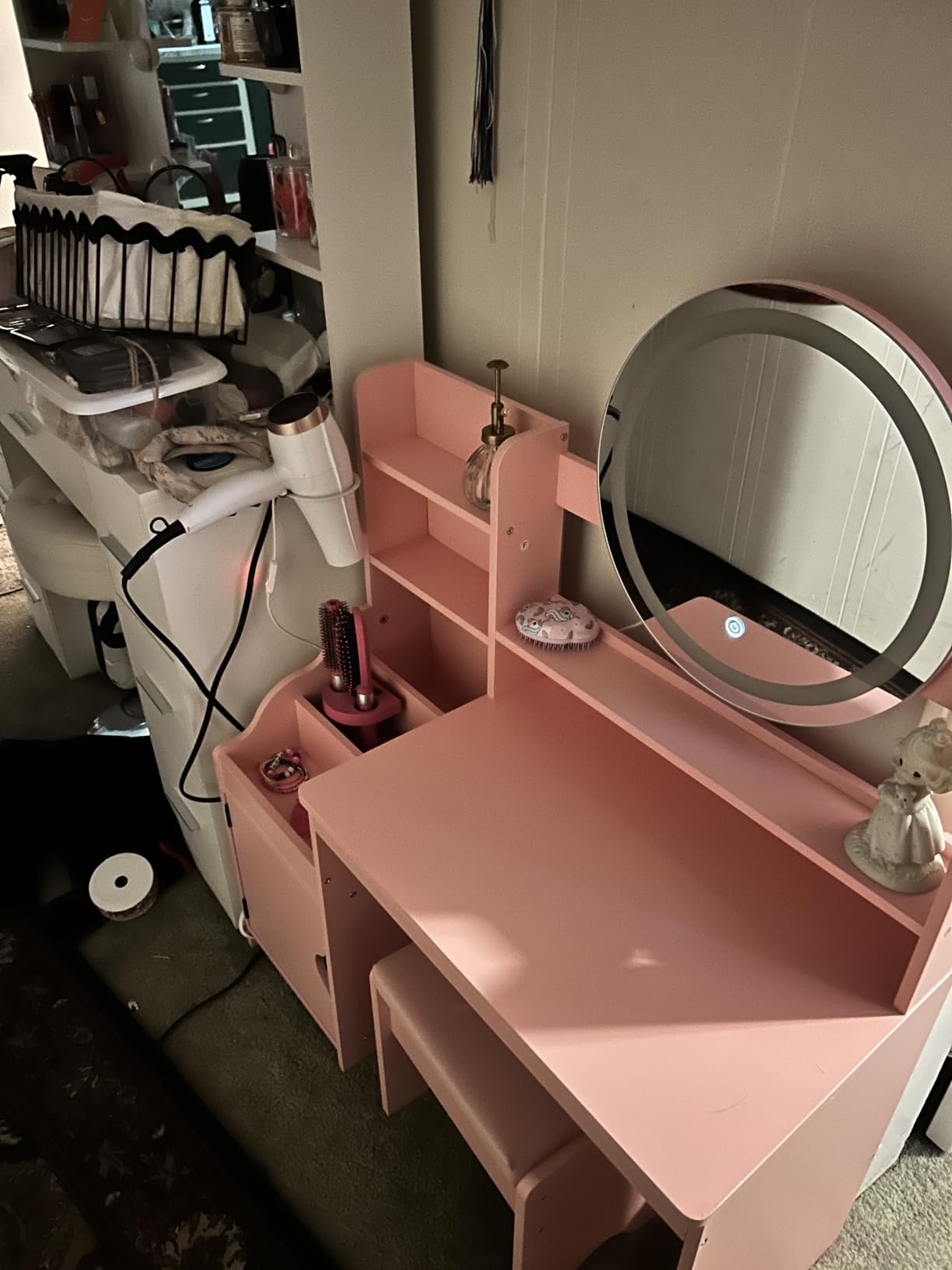 Vabches Kids Vanity with Lights, Toddler Vanity Table and Chair Set | Princess Makeup Vanity Desk with Open Bookshelf, Storage Cabinet & Shelves, Pretend Play Vanity Set for Little Girls, Pink customer photo 1