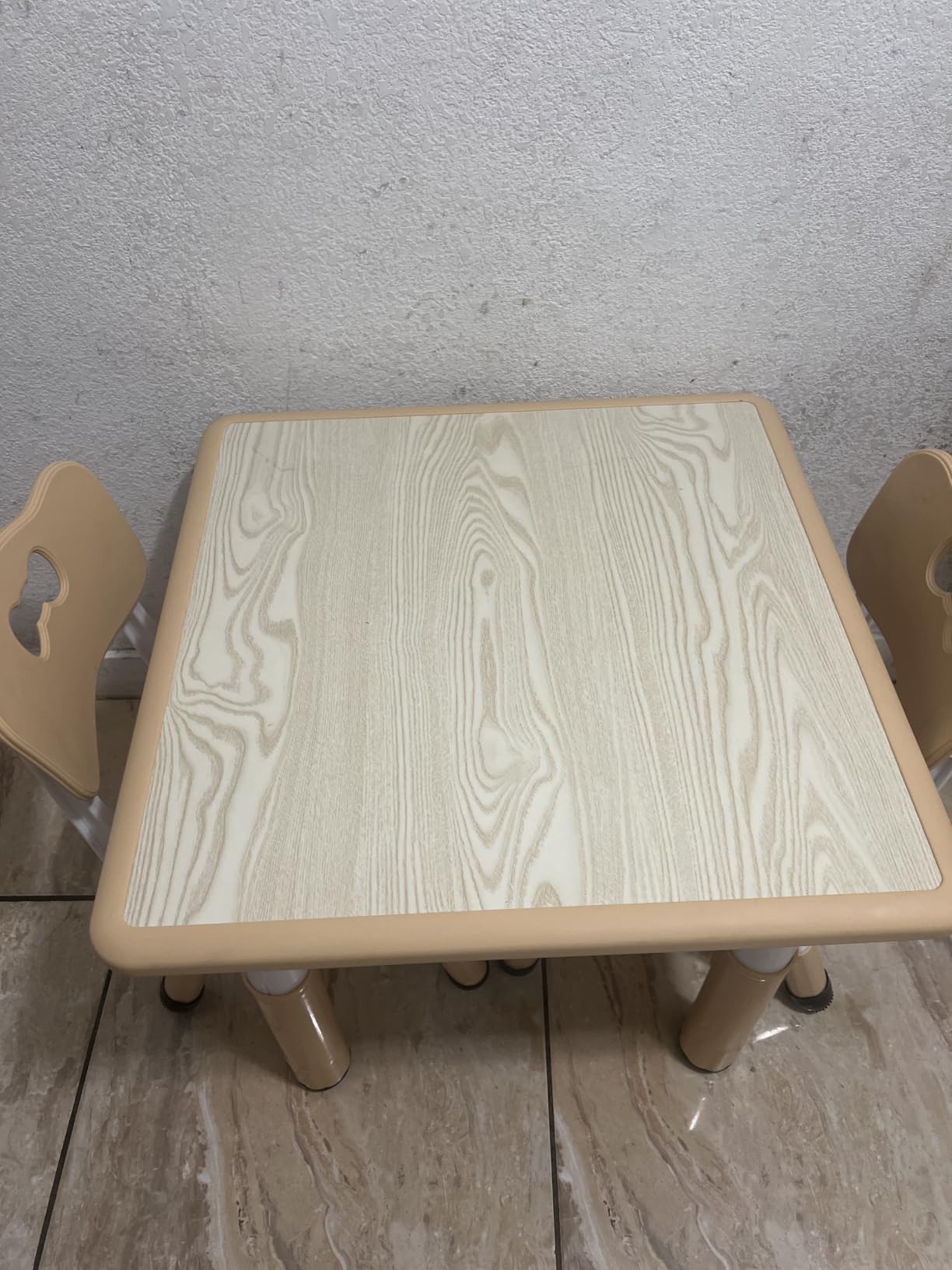 Brelley Height Adjustable Toddler Table and 2 Chairs Set, Beige | Table Supports 280 lbs, Drawing Activity Desk, Classroom/Daycare/Home, Children Multi-Activity Table for Ages 3-8 customer photo 2