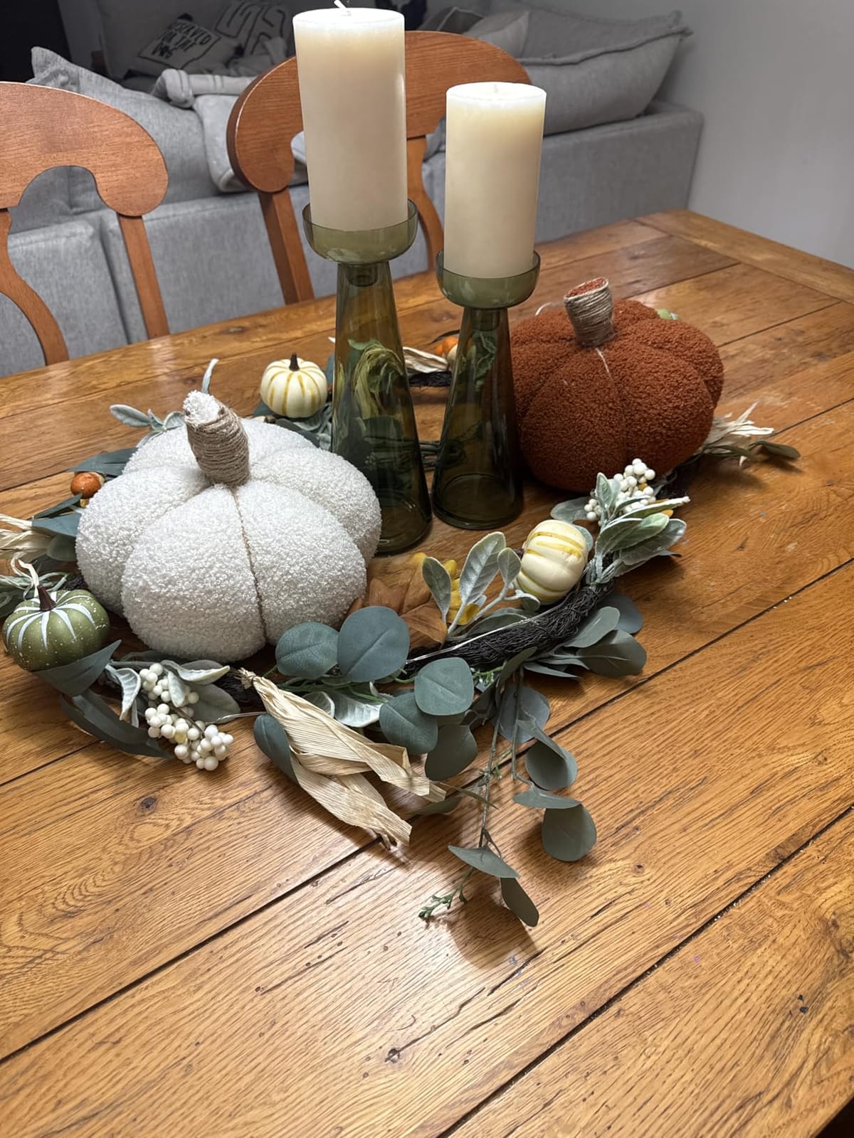 Valery Madelyn 6ft Fall Garland for Mantle with Pumpkins | Lambs Ear Leaves Garland with Lights Autumn Thanksgiving Harvest Table Centerpiece Decorations for Home Porch Fireplace Decor customer photo 2