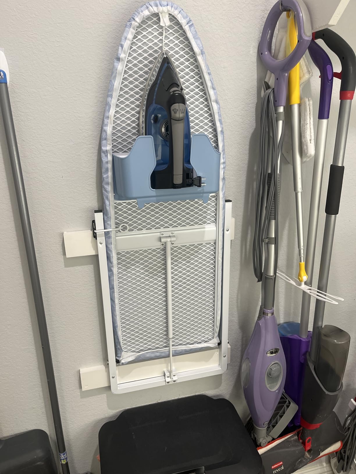 KINGBOARD Wall Mounted Ironing Board with Iron Storage, Foldable Iron Board | 12 x 36 inchs, Compact Iron Board for Small Spaces, Foldable Iron Stand Heat Resistant Cover, Blue customer photo 1