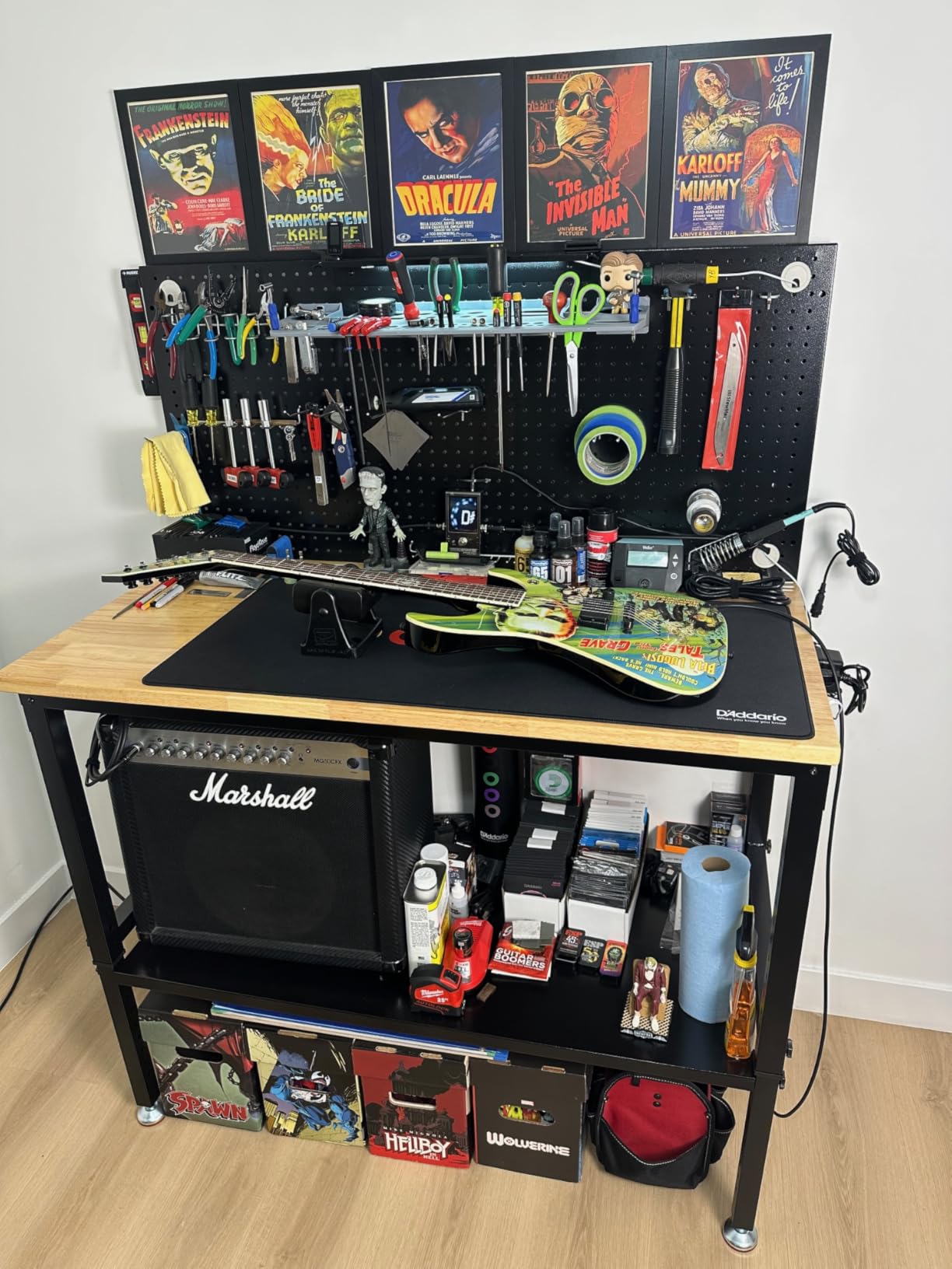CAMMOO 48x24 Inch Garage Work Bench with Storage, Pegboard & Power Strip | Heavy Duty Adjustable Workbench With 2000 lb Load, Rubberwood Top, LED Light & ETL Outlets For Garage Workshop customer photo 1