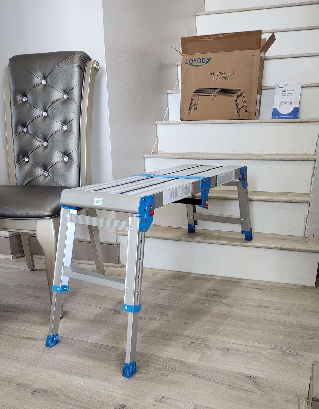 Loyoda Work Platform 500 lbs with One-Touch Automatic Fold, Larger, Blue | Folding Step Stool, 4 Height Adjustment Platform Step, Perfect for RV Cleaning, Home Painting and Reaching High Places customer photo 1