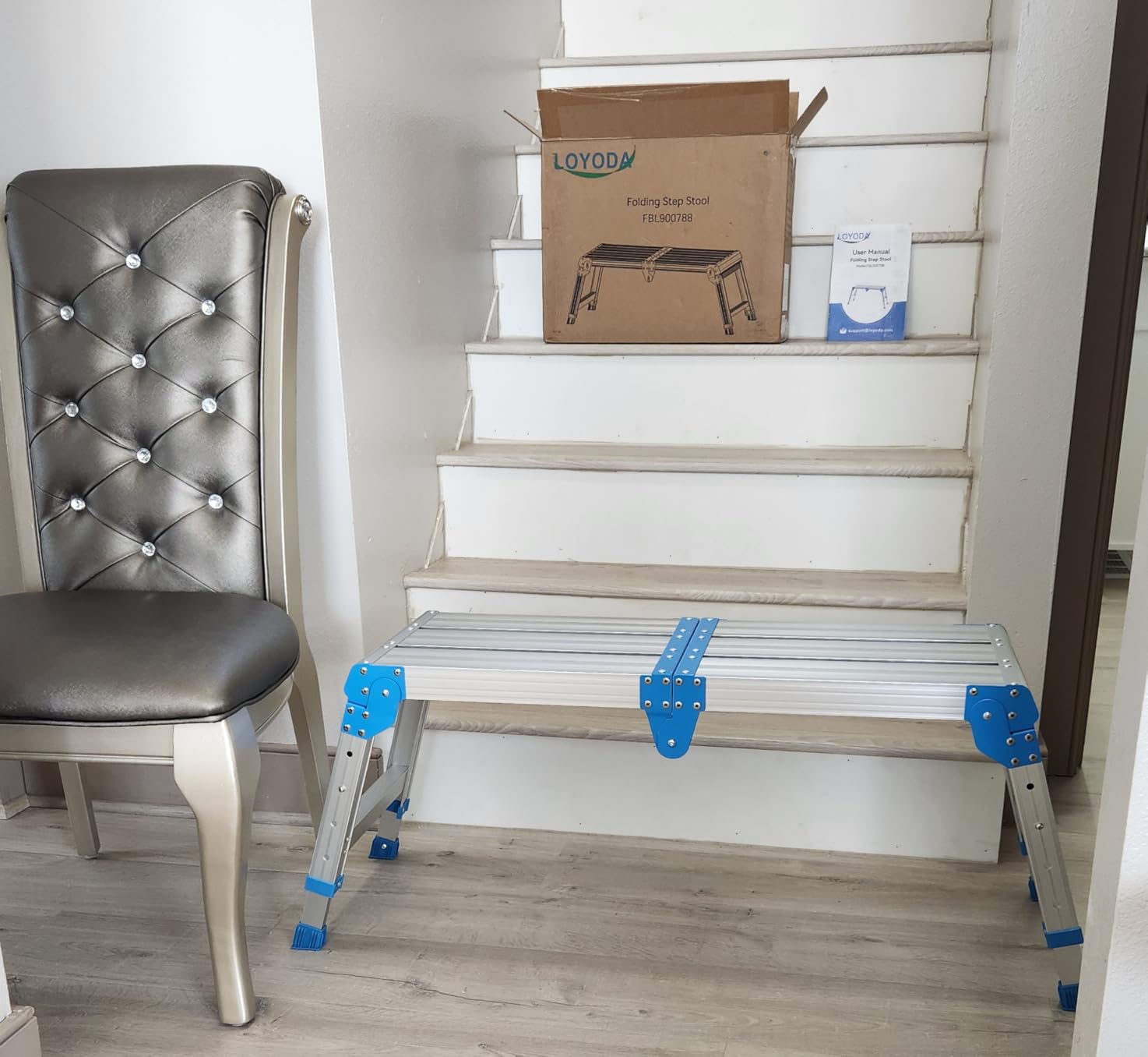Loyoda Work Platform 500 lbs with One-Touch Automatic Fold, Larger, Blue | Folding Step Stool, 4 Height Adjustment Platform Step, Perfect for RV Cleaning, Home Painting and Reaching High Places customer photo 2