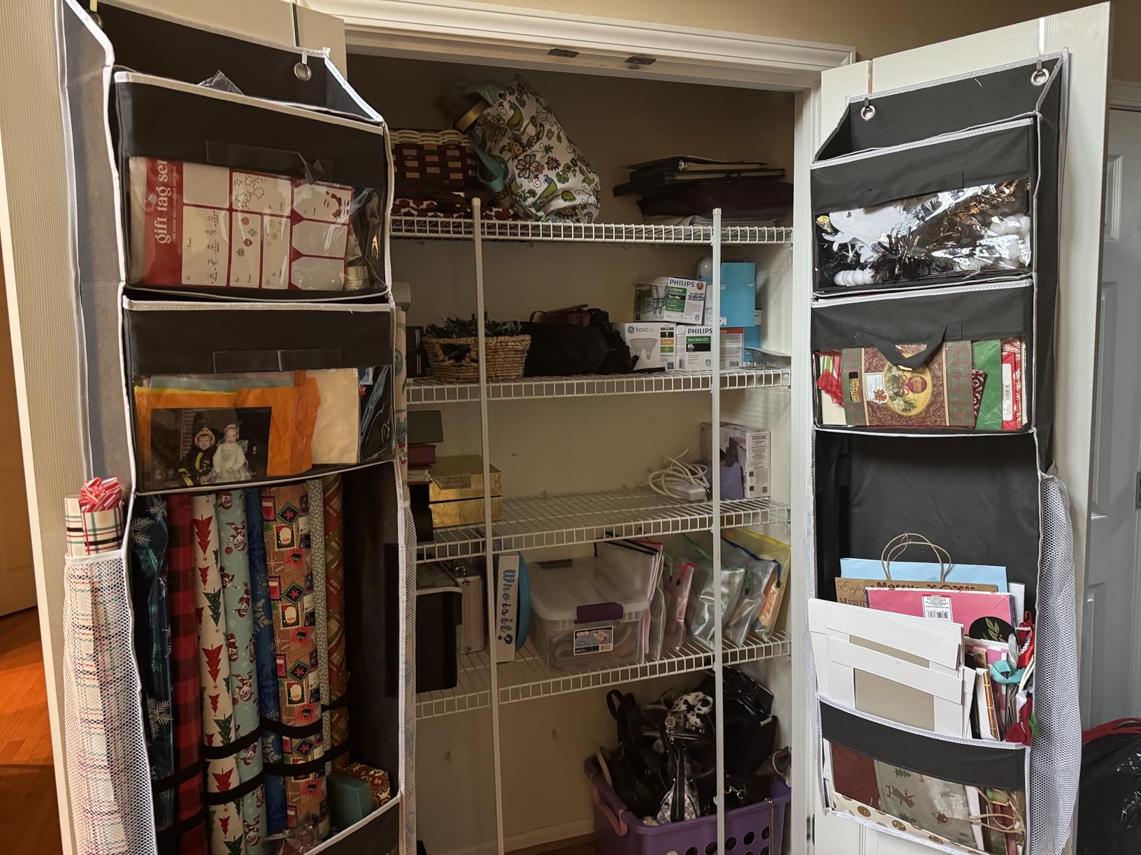 Over Door Wrapping Paper Organizer Storage with 3 Removable Drawers & Side Pockets - Dual Use Design with Elastic Straps - Christmas Gift Wrap Storage for Ribbons, Bows, Ornament and Other Tools customer photo 1