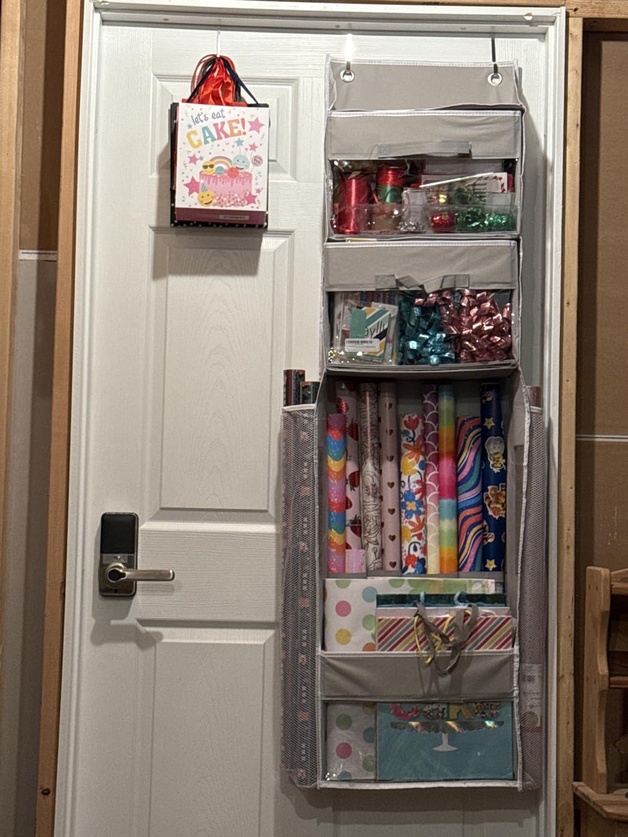 Over Door Wrapping Paper Organizer Storage with 3 Removable Drawers & Side Pockets - Dual Use Design with Elastic Straps - Christmas Gift Wrap Storage for Ribbons, Bows, Ornament and Other Tools customer photo 2
