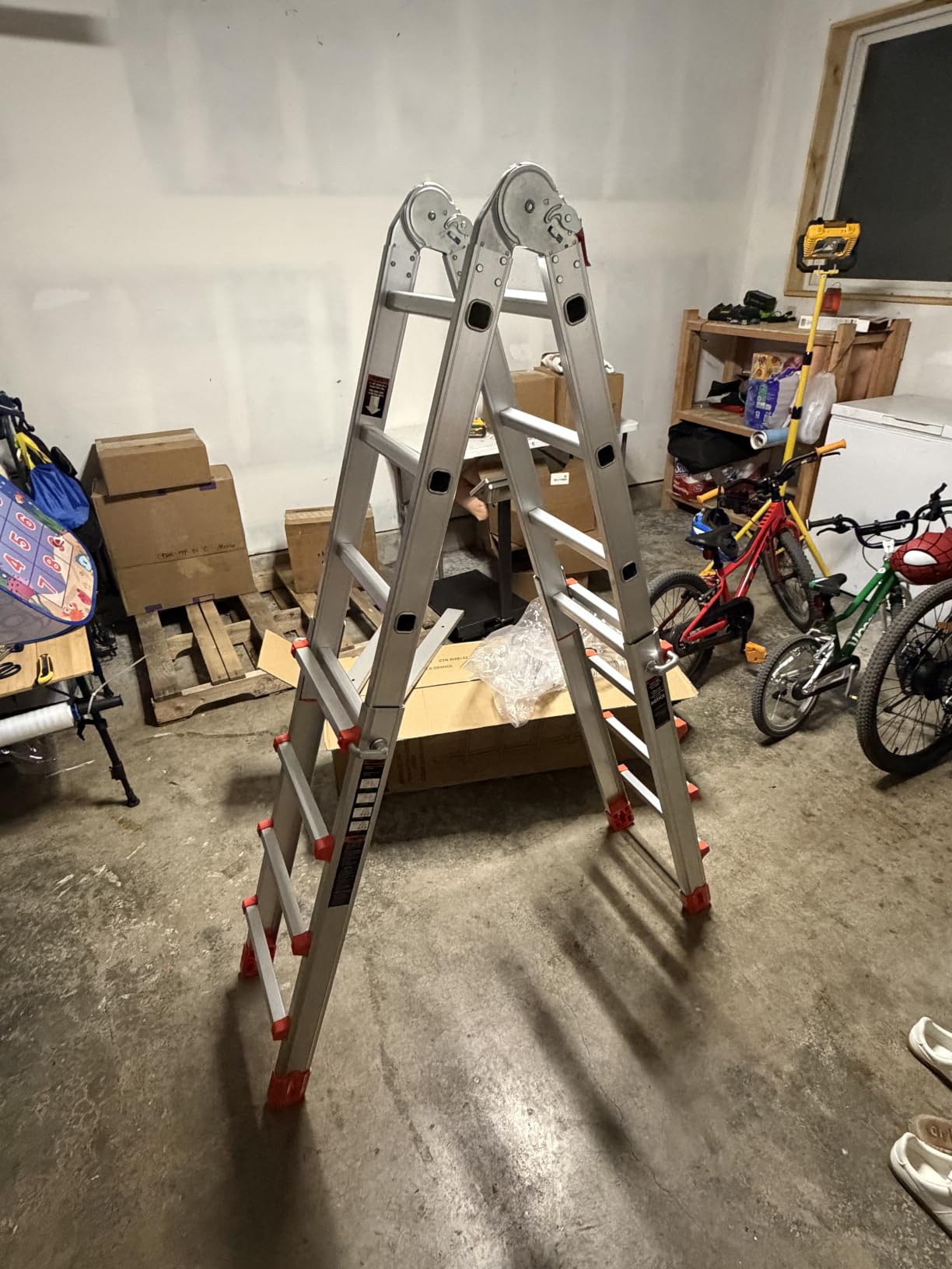 Soctone Ladder, A Frame Extension Ladder, 14 Ft Multi Position Ladder | 330 lbs Weight Rating Telescoping Ladder for Household or Outdoor Work, Multi Position with Stabilizer Bar, Orange customer photo 1