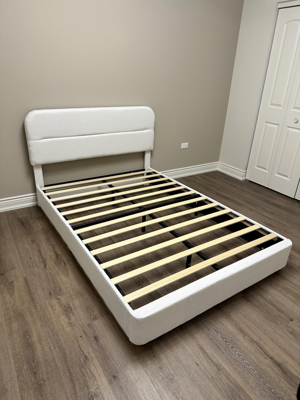 HOMBCK Twin Bed Frames with Headboard, Twin Size Boucle Upholstered Bed Frame for Kids, Soft Rounded Corners, Wooden Slats Support, No Box Spring Required, Easy Assembly, Cream customer photo 2