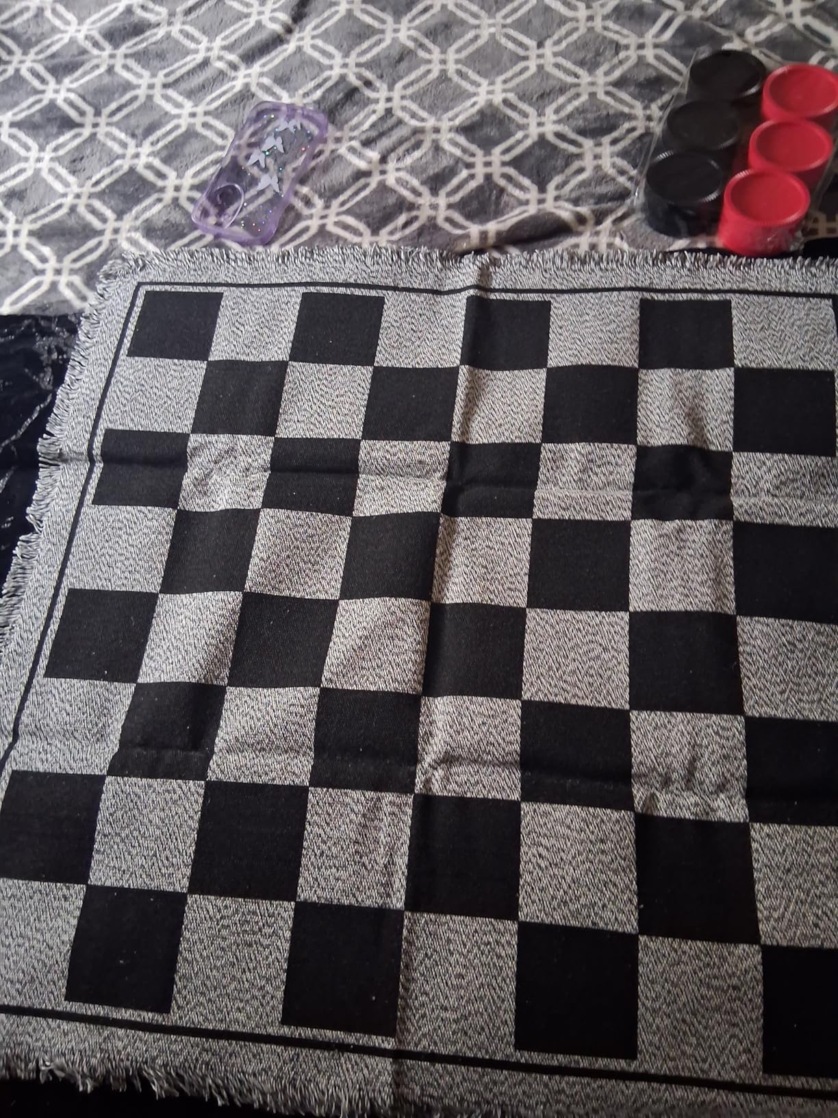 Elbow Room Giant Checkers Set - 3-in-1 with Reversible Mat - Ages 6+ | 28 in Play Surface, 25 Jumbo Pieces, Plastic Construction, Includes Storage Bag, 2 Player Game, 26 x 26 in Board customer photo 1
