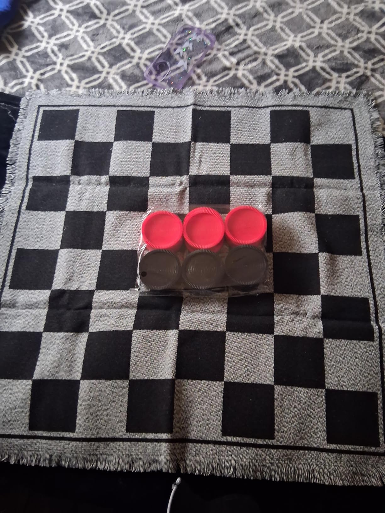 Elbow Room Giant Checkers Set - 3-in-1 with Reversible Mat - Ages 6+ | 28 in Play Surface, 25 Jumbo Pieces, Plastic Construction, Includes Storage Bag, 2 Player Game, 26 x 26 in Board customer photo 2
