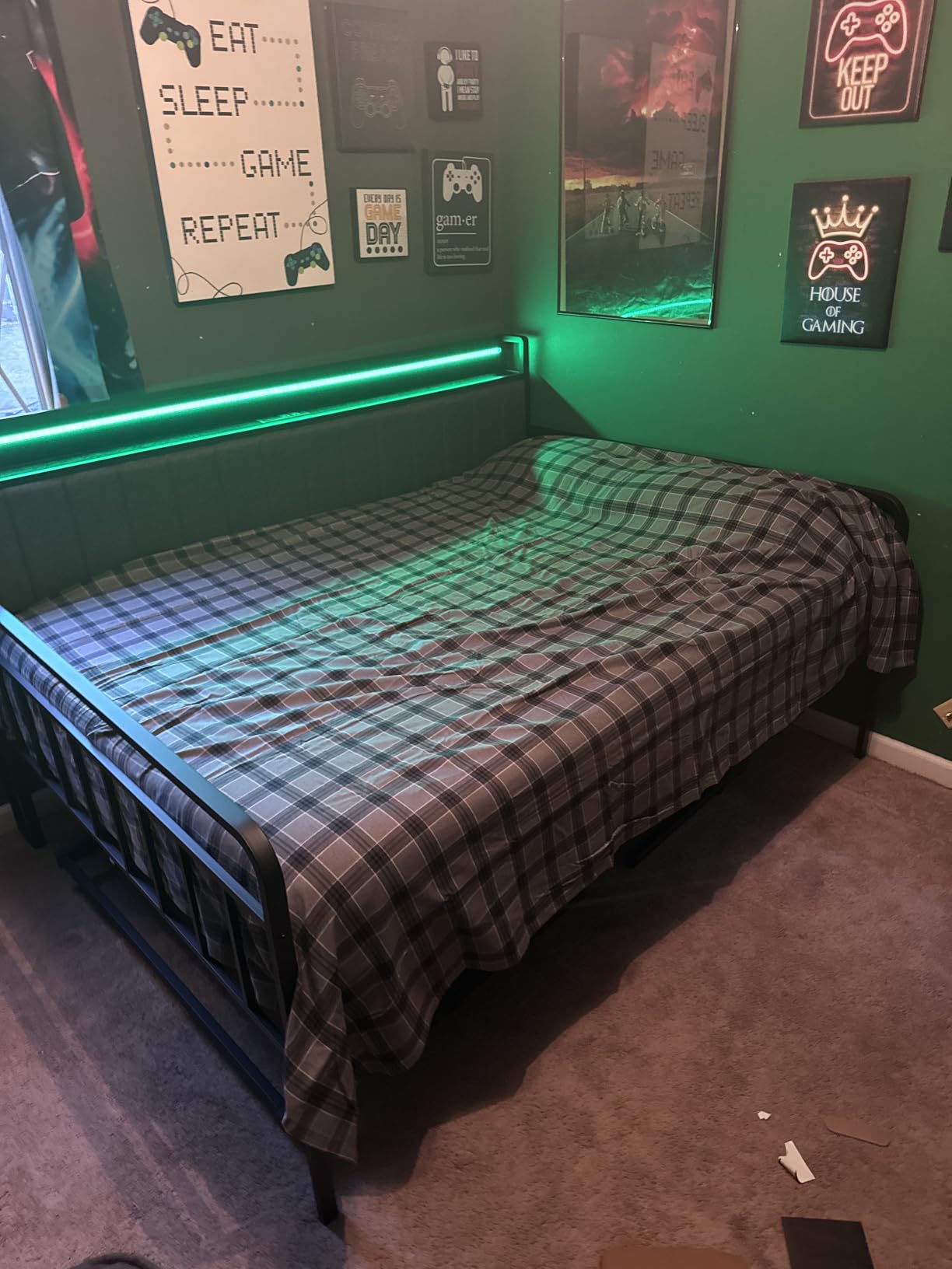 Daybed with Trundle and LED Light, Heavy Duty Metal Twin Bed Frame with Upholstered Storage Headboard & Charging Station, Day Bed Pop Up Trundle Bed Twin for Living Room, Bedroom and Guest Room, Black customer photo 1