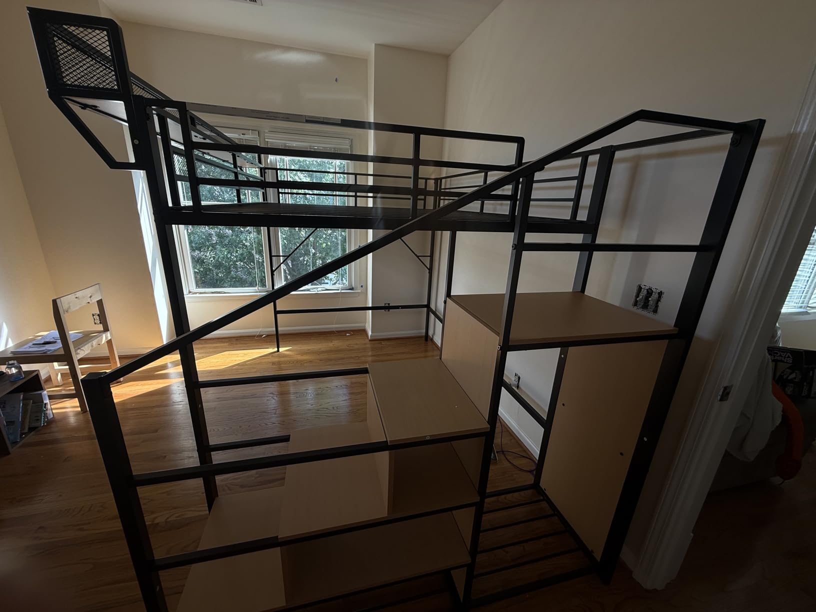 Mirightone Full Size Loft Bed with Stairs and Storage, Metal Loft Bed Frame with Bedside Shelf and Large Under-Bed Space, Heavy-Duty Bed for Adults Teens and Kids, Convertible Staircase, Black customer photo 1