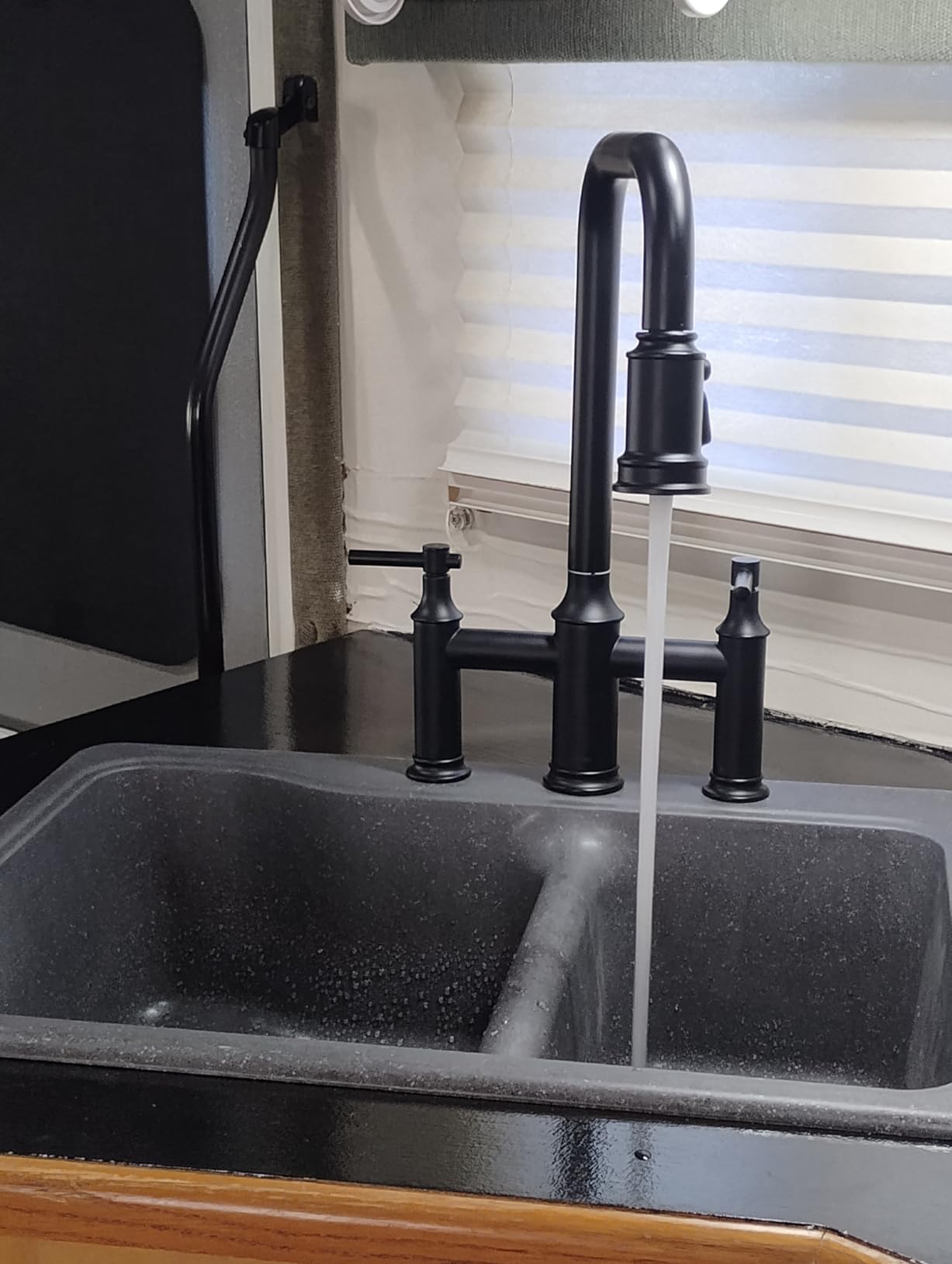 Bridge Kitchen Faucet, 3 Hole Brass Sink Faucet with Pull Down Sprayer | Two Handles, 8 Inch Centerset, High Arc Swivel Spout, Vintage Bridge Faucet for Farmhouse Kitchen customer photo 2