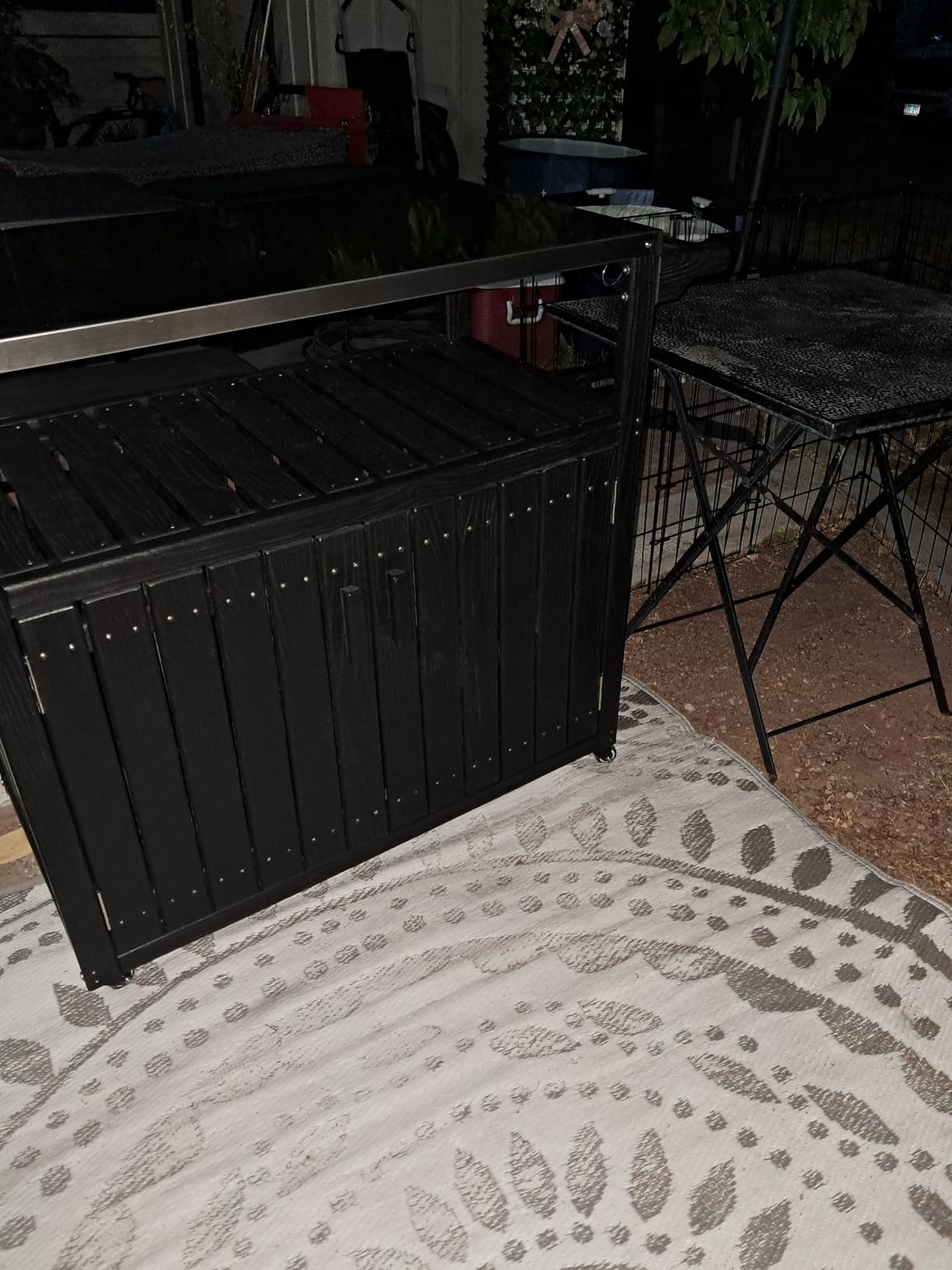 Outsunny Outdoor Bar Cart with Storage Cabinet Kitchen Island Black | Stainless Steel Top, on Wheels, HDPE Outdoor Bar Table, Movable Patio Beverage Food Prep Table, for BBQ Picnic customer photo 1
