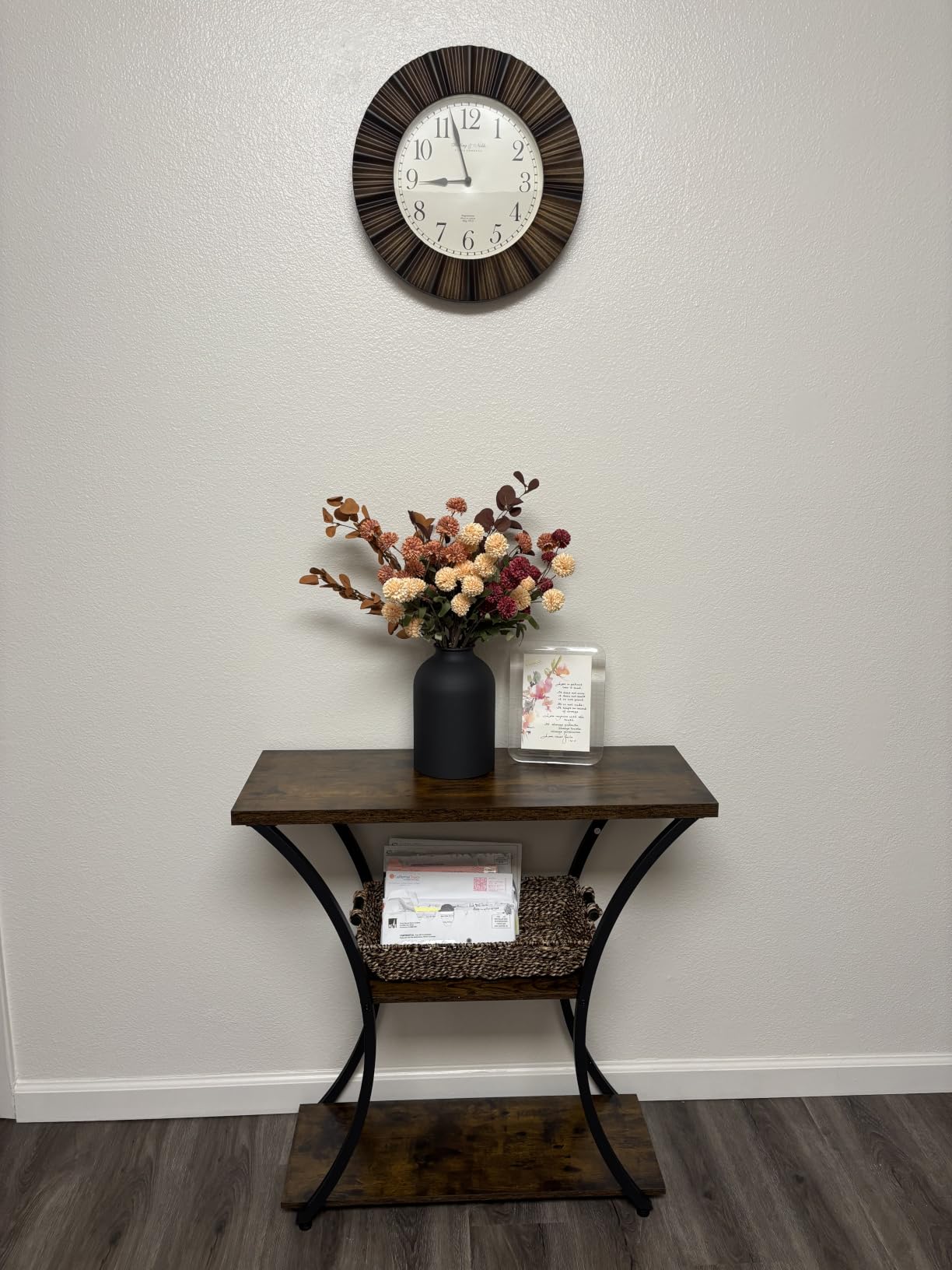 BLOSMON Faux Flowers Table Centerpiece for Dining Room, Fall Flower in Vase | With Metal Vase 12 Stems of Fake Mums, Artificial Eucalyptuses, Burnt Orange Floral Arrangement for Home, Autumn Decor customer photo 1