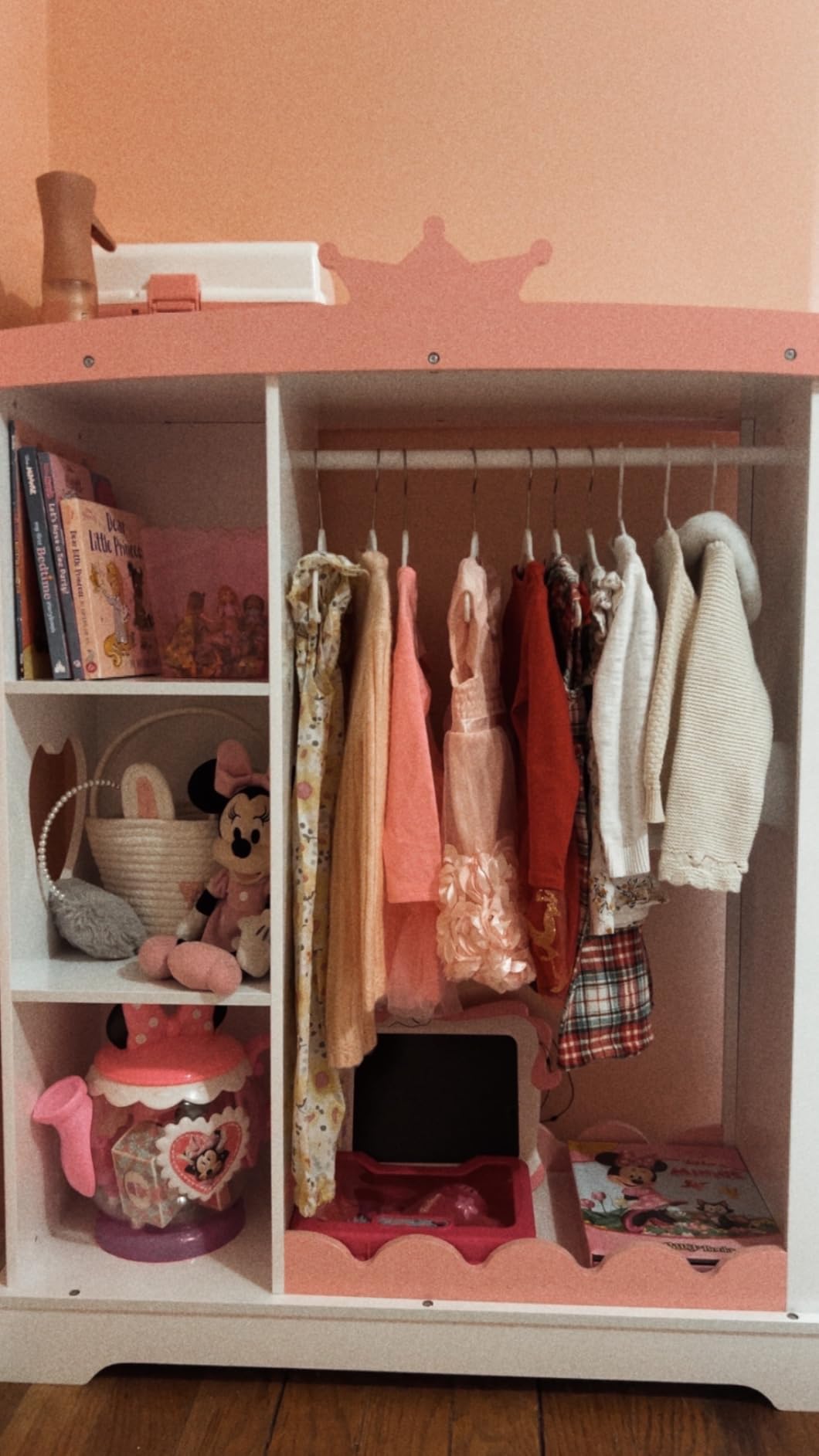 Xilingol Kids Armoire with Jewelry Cabinet, Dress up Storage with Mirror and Shelves, Princess Dress Closet and Costumes Wardrobe Closet, Costume Organizer for Bedroom, Kids Room, Girls (White) customer photo 2