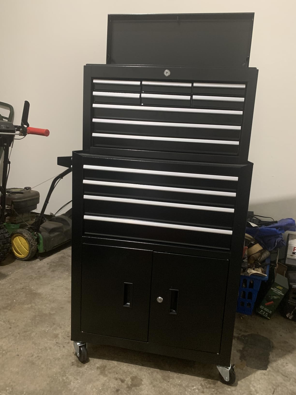 13-Drawer Double Door Rolling Tool Chest, 2 in 1 Detachable Tool Chest, Tool Box with Drawers and Wheels, Large Tool Cabinet with Lock, Metal Standing Toolbox for Garage Workshop - Black customer photo 1