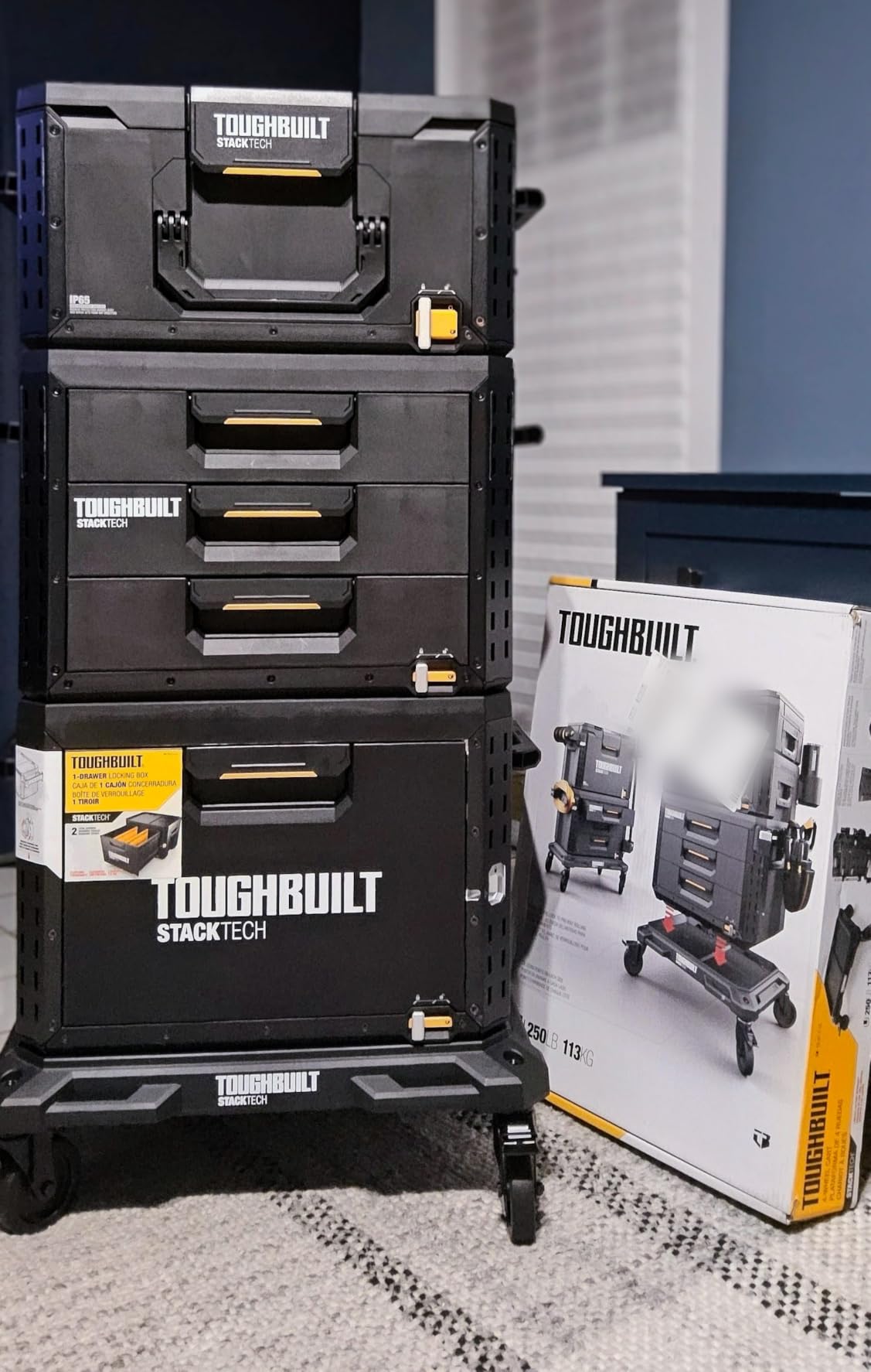 ToughBuilt Portable 2-in-1 Rolling Tool Box, Wheels & Stackable Design, Black | 250 Lb. Capacity, 9-In. All-Terrain Wheels, IP65 Rated, Telescoping Handle, Auto-Locking System, StackTech Compatible customer photo 1